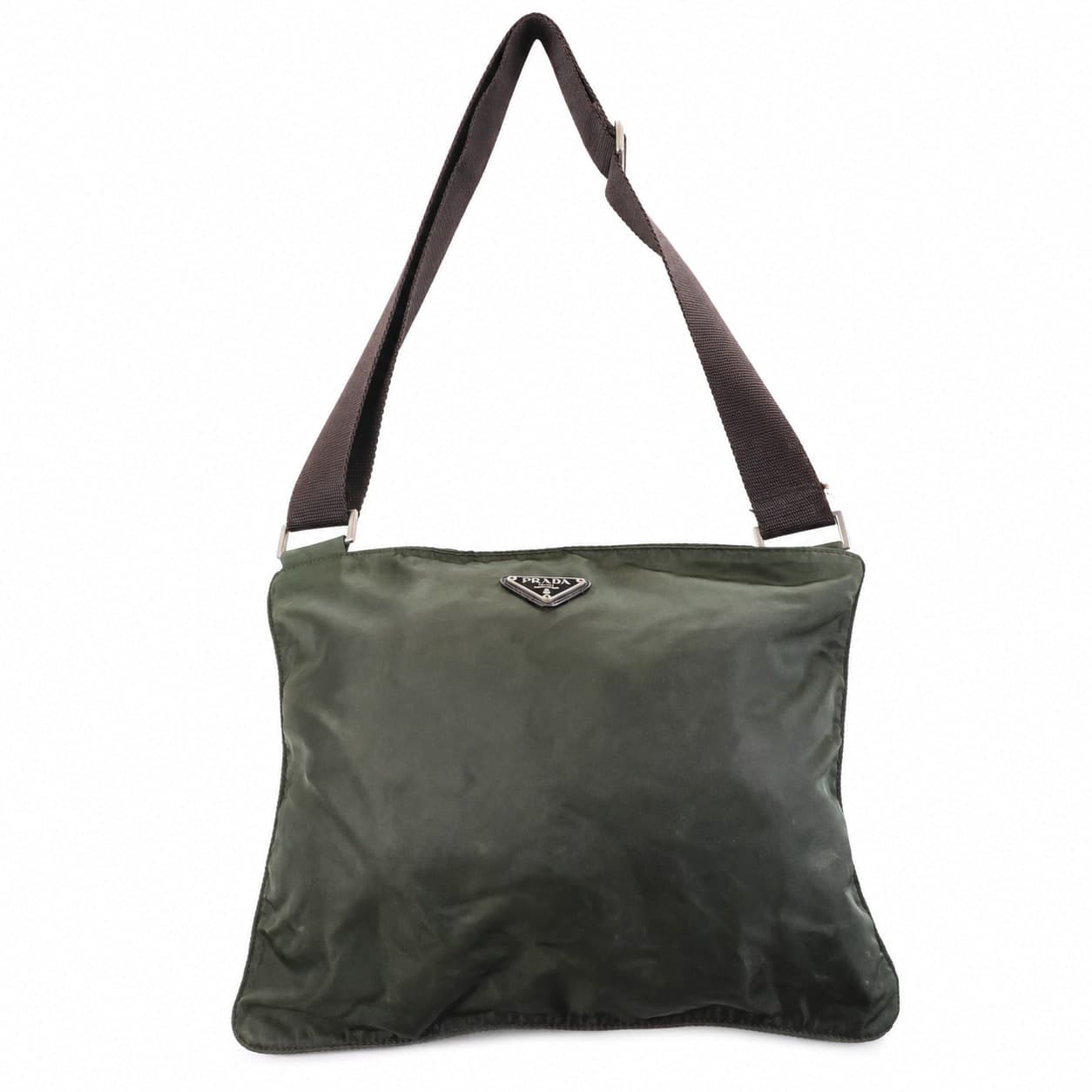 Prada Nylon Tessuto Flat Crossbody Messenger Bag Shoulder Bag Olive Green