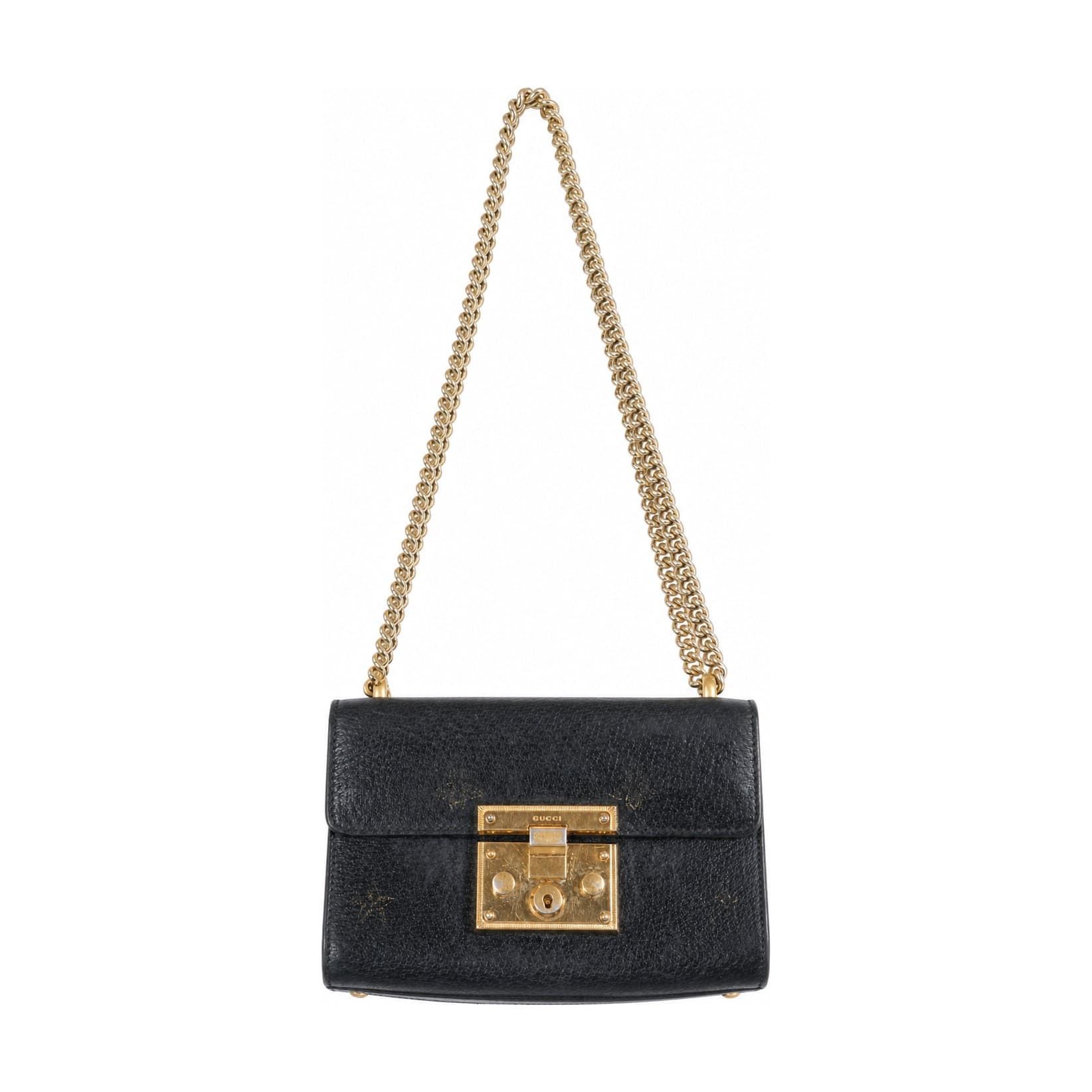 Gucci Padlock Bee Star Black Leather Shoulder Bag Crossbody Handbag Purse