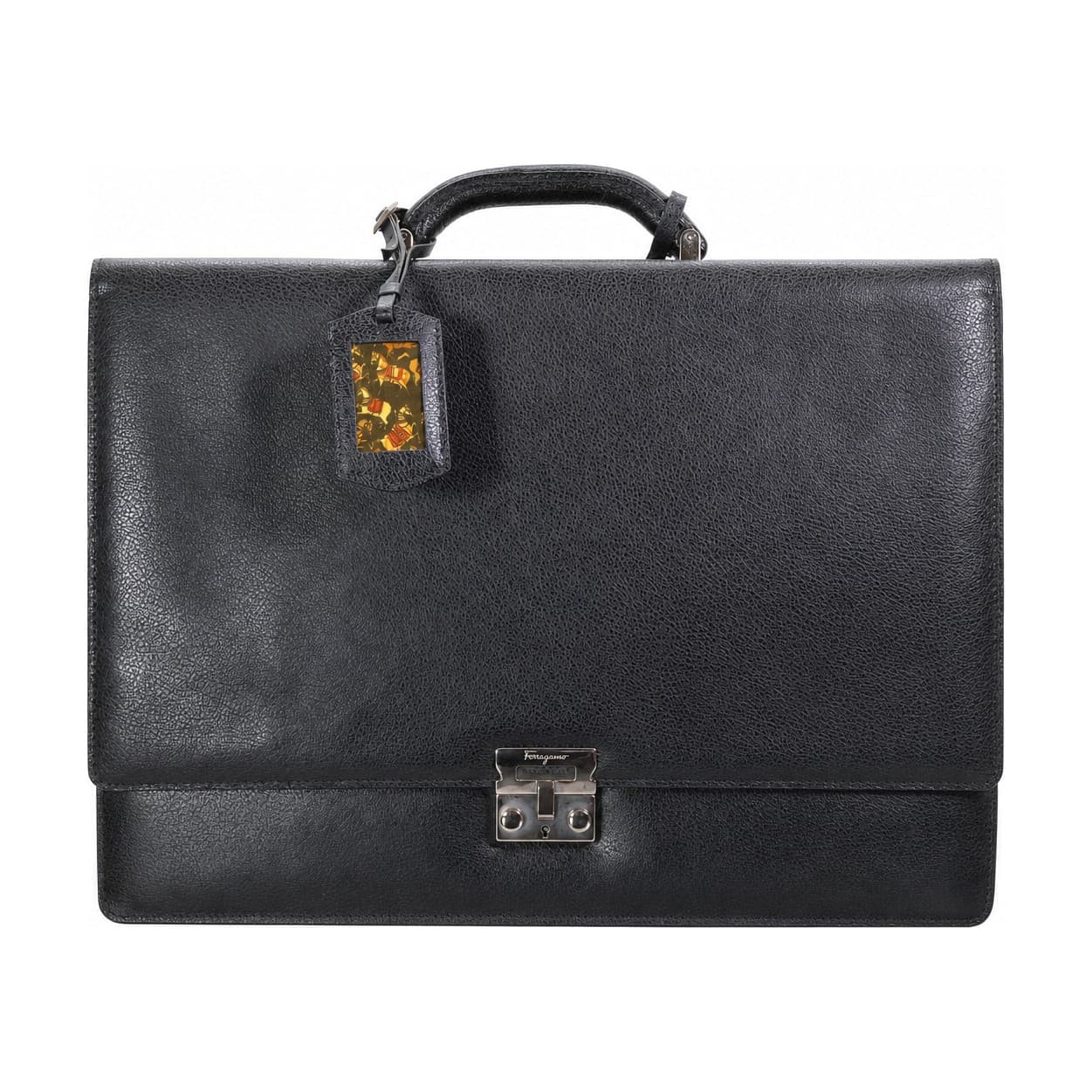 Salvatore Ferragamo Black Leather Briefcase Attaché Bag Business Handbag handbags auction at Alighieri's