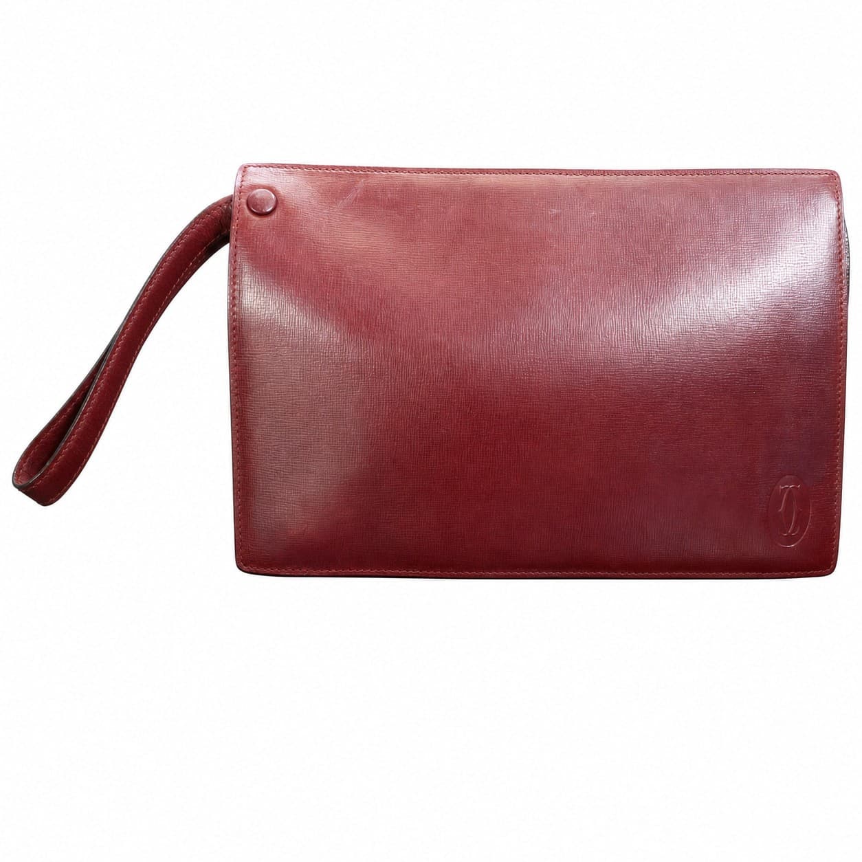Cartier Burgundy Leather Clutch Wristlet Purse Bag Gold Hardware