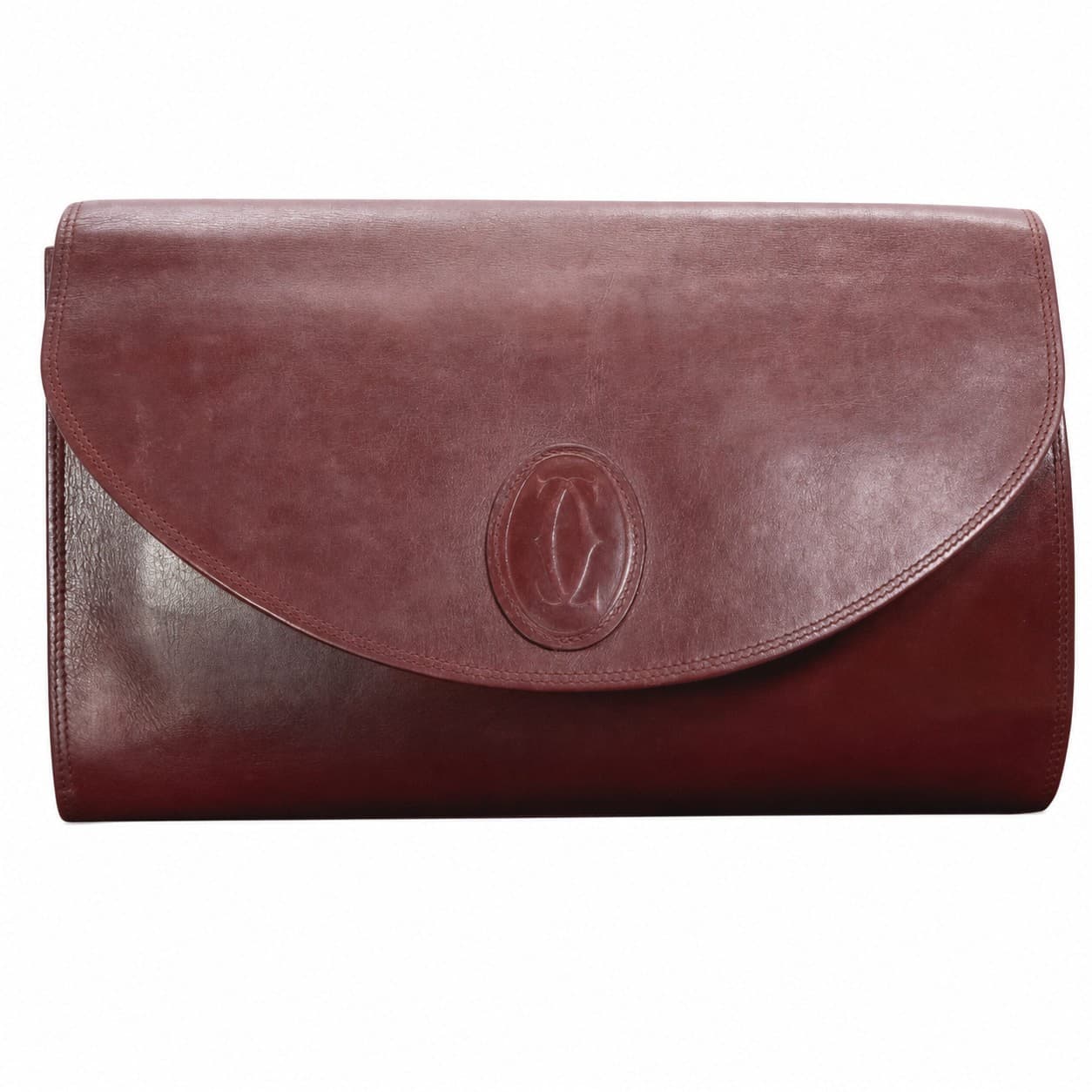 Cartier Must De Cartier Burgundy Leather Clutch Handbag Purse Bag Envelope