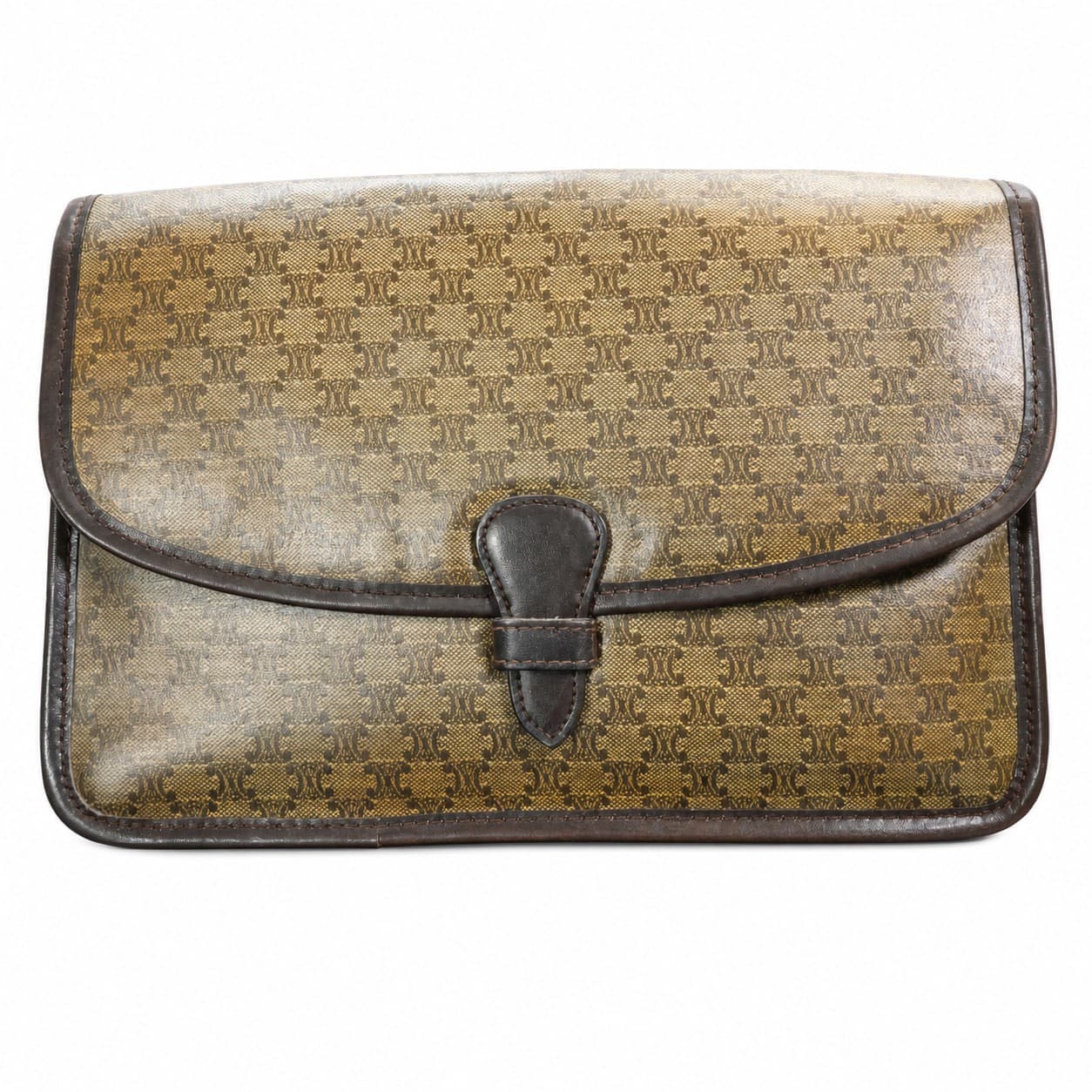 Céline Macadam Coated Canvas Leather Clutch Handbag Purse Bag Brown