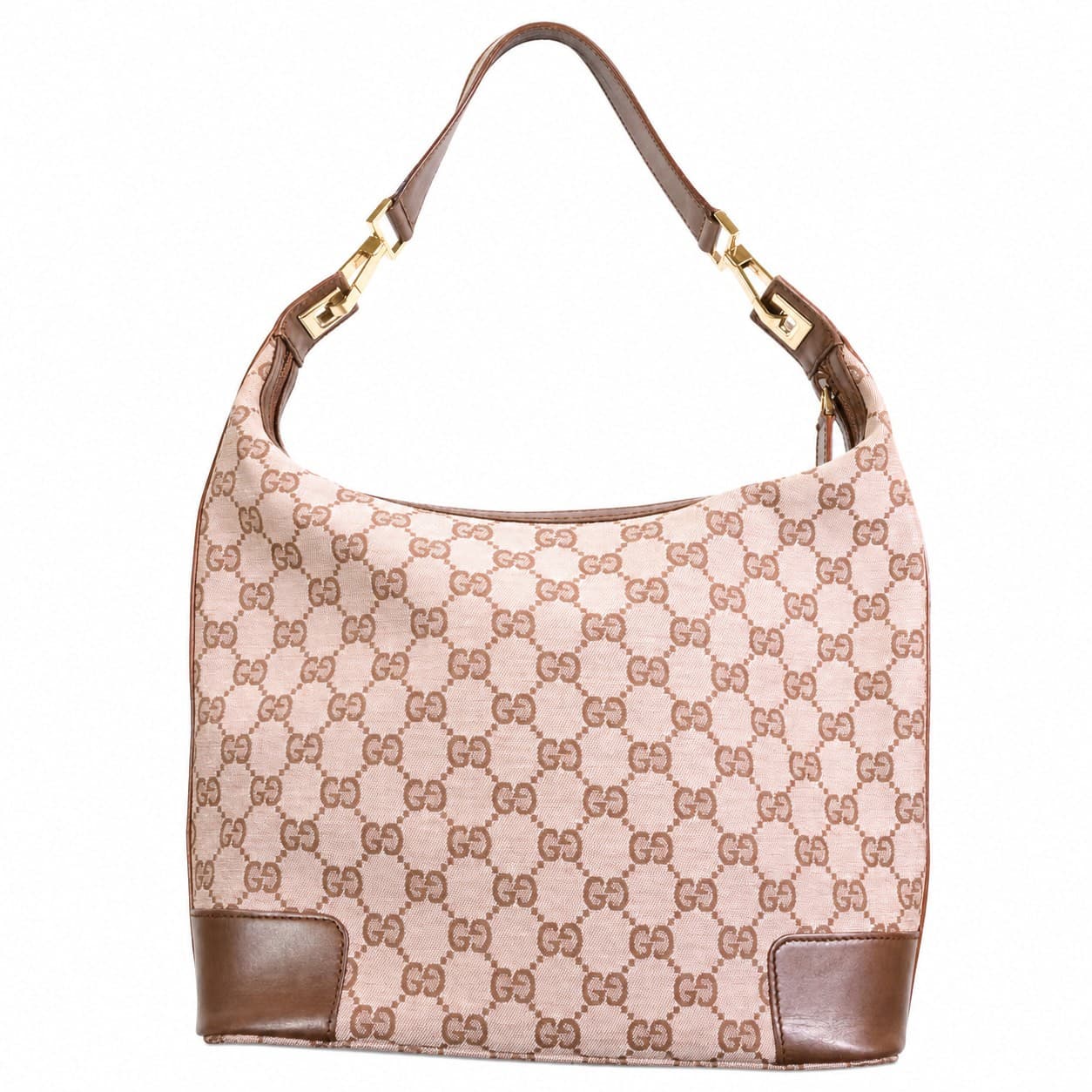 Gucci GG Canvas Leather Hobo Shoulder Bag Handbag Purse Pink Brown