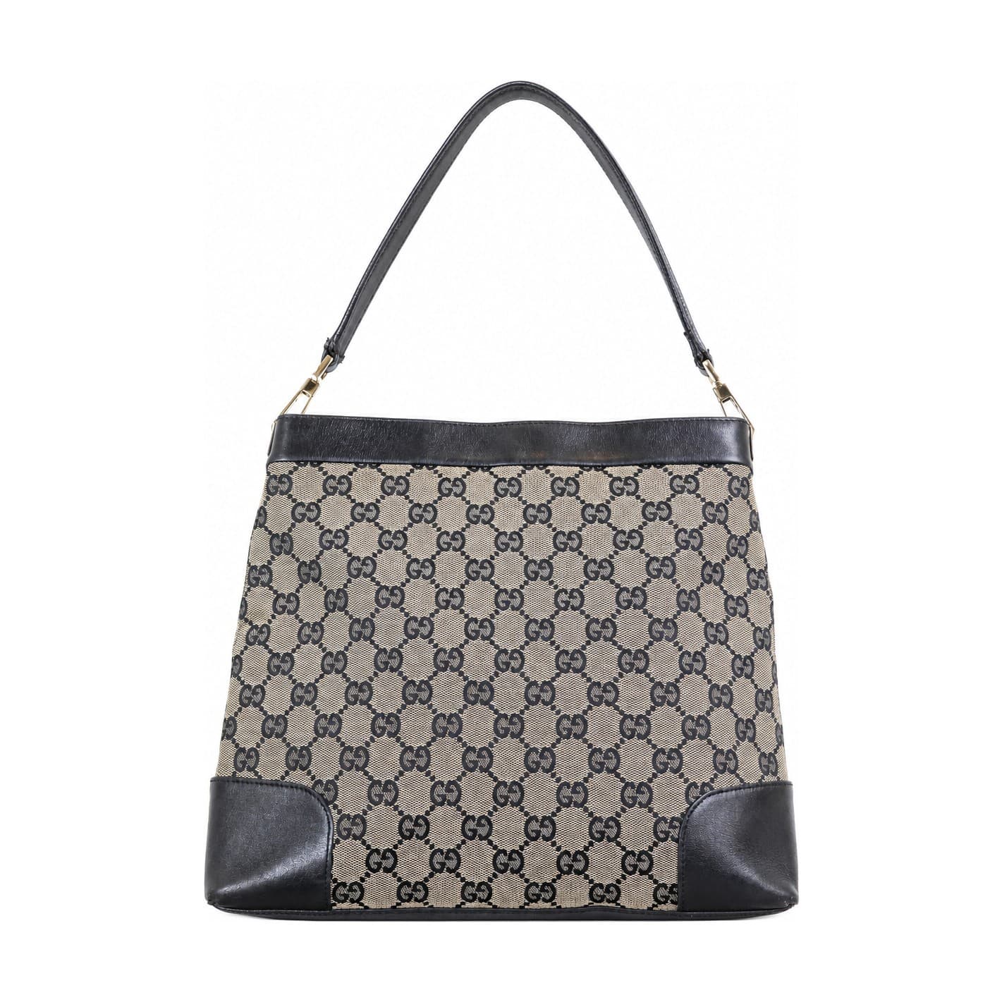 Gucci GG Canvas Black Leather Shoulder Bag Hobo Handbag Purse