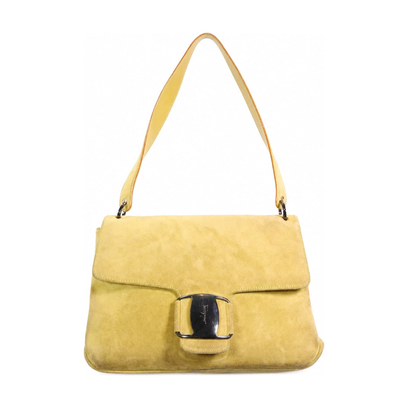 Salvatore Ferragamo Suede Yellow Shoulder Bag Handbag Purse Vara