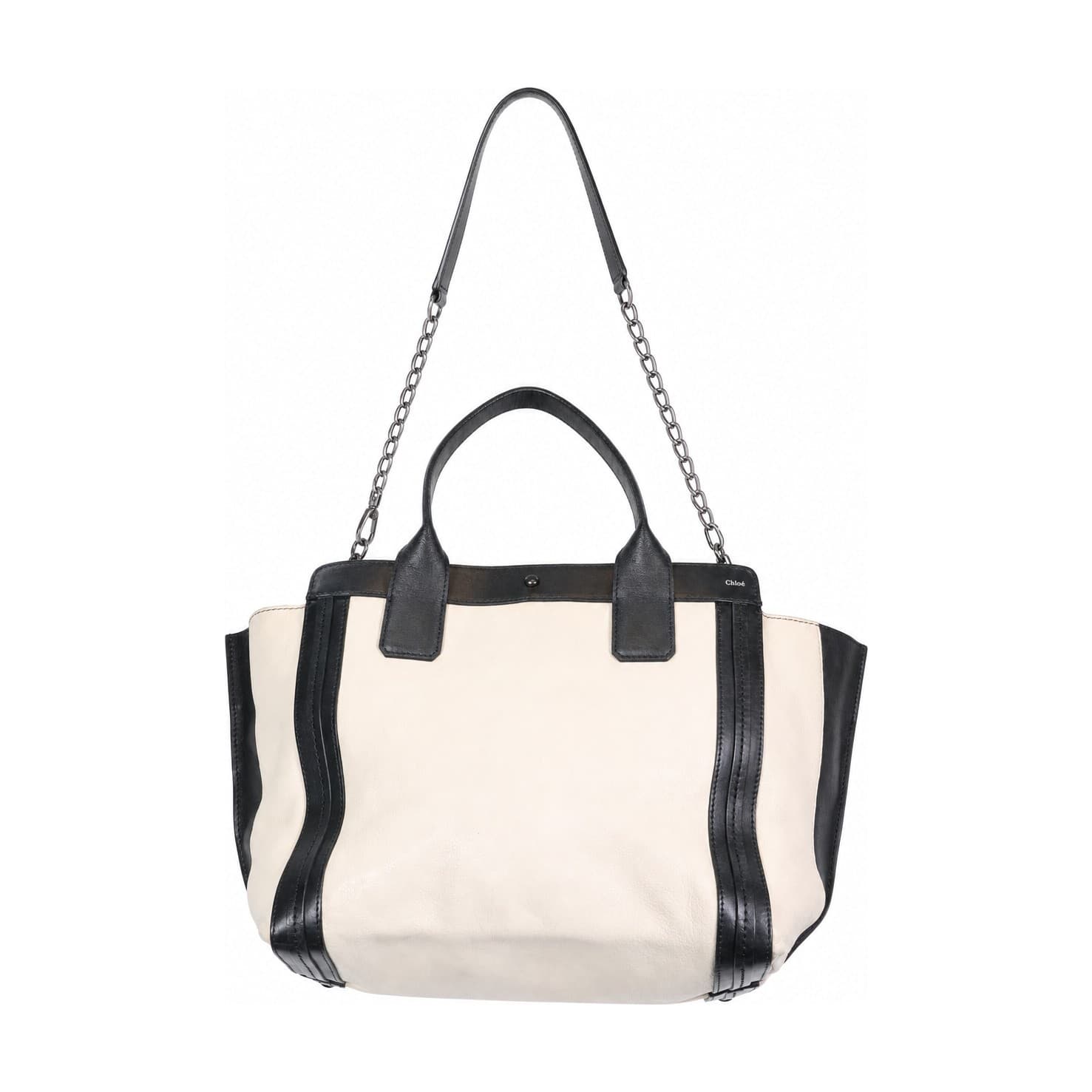 Chloé Alison East West Leather Tote Bag Handbag Tri-Color Cream Black