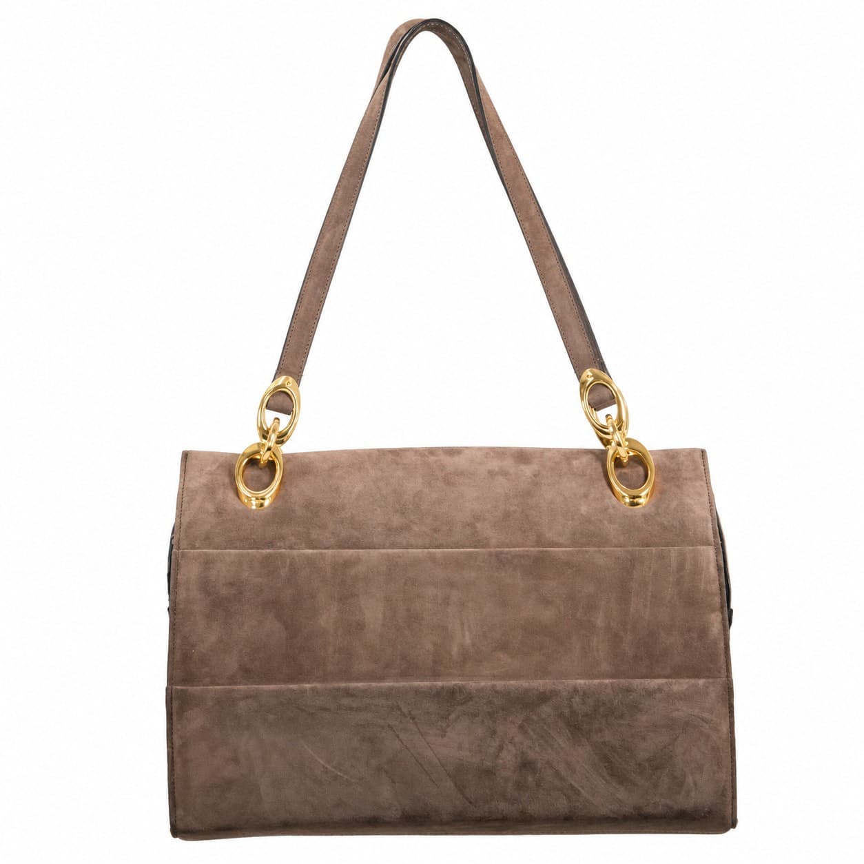 Salvatore Ferragamo Suede Shoulder Bag Handbag Purse Brown Gold Hardware handbags auction at Alighieri's