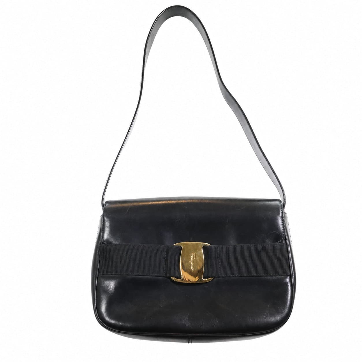 Salvatore Ferragamo Vara Bow Leather Shoulder Bag Crossbody Handbag Purse Black