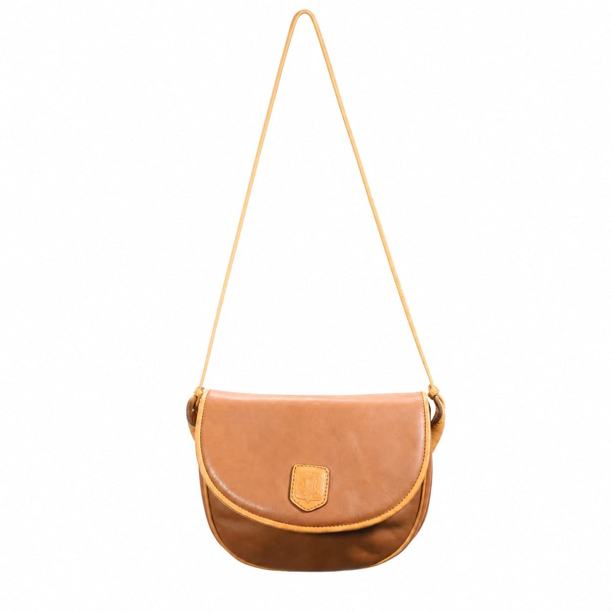 Céline Triomphe Leather Saddle Crossbody Shoulder Bag Handbag Purse Tan Brown