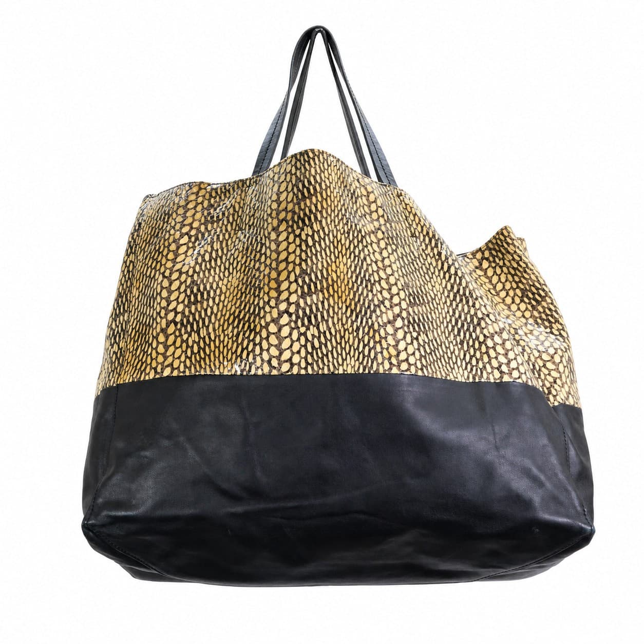 Céline Python Embossed Leather Black Bicolor Horizontal Cabas Tote Handbag