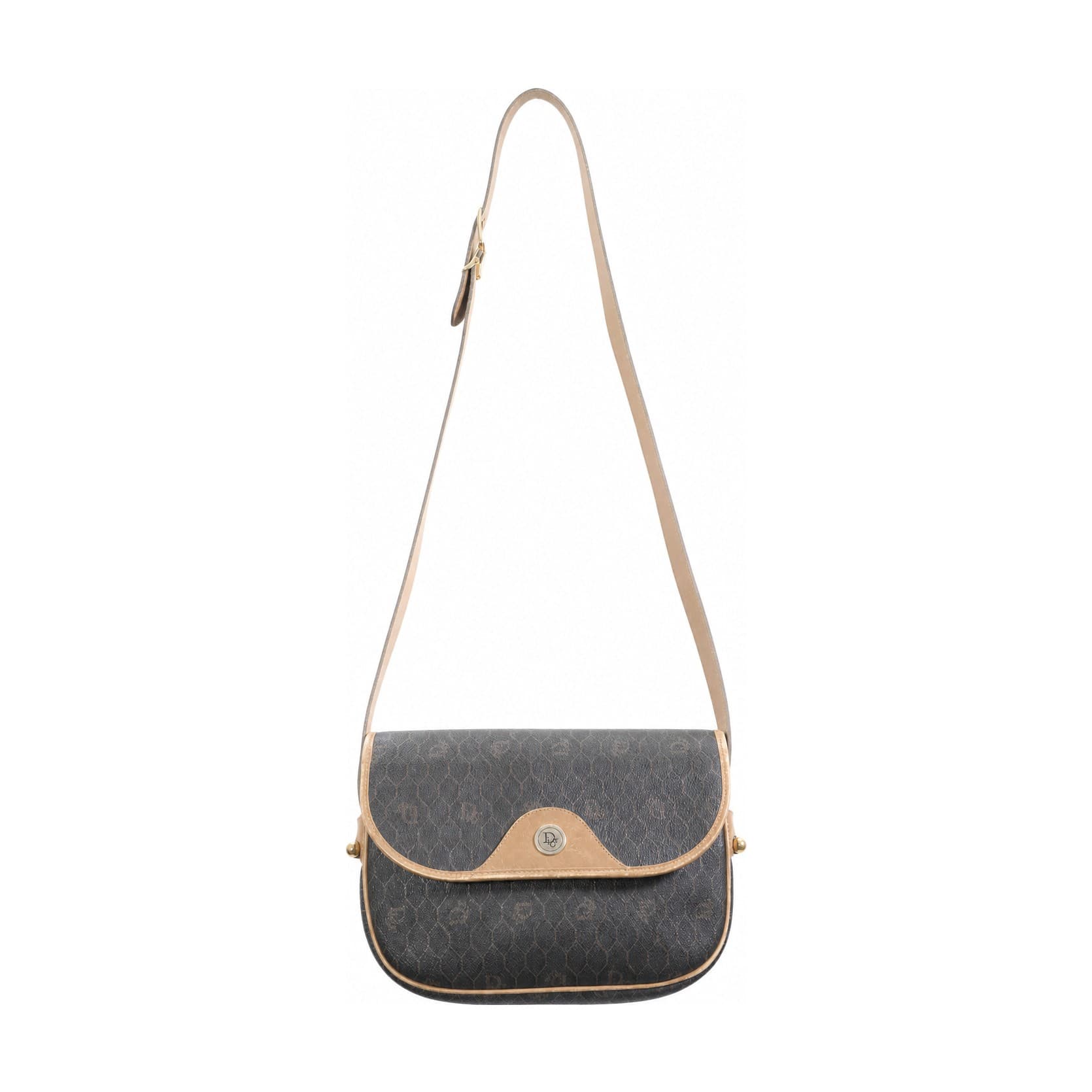 Christian Dior Monogram Canvas Crossbody Shoulder Bag Handbag Purse Brown Leather