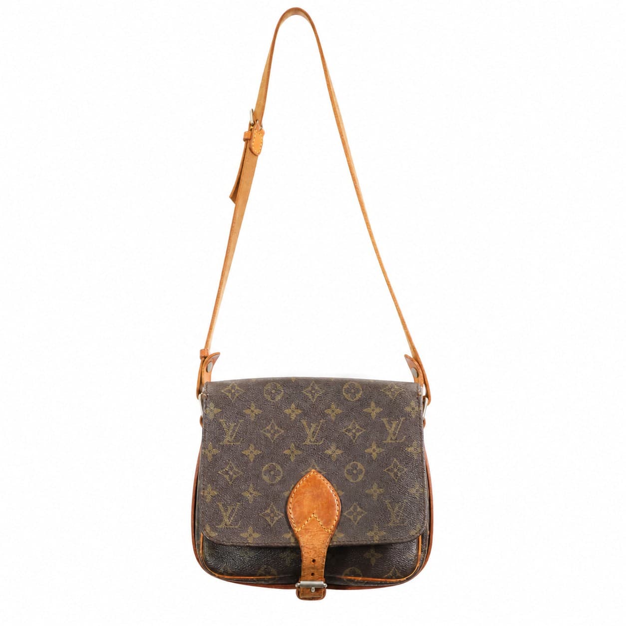 Louis Vuitton Cartouchiere MM Monogram Canvas Leather Crossbody Shoulder Bag Handbag Purse Brown