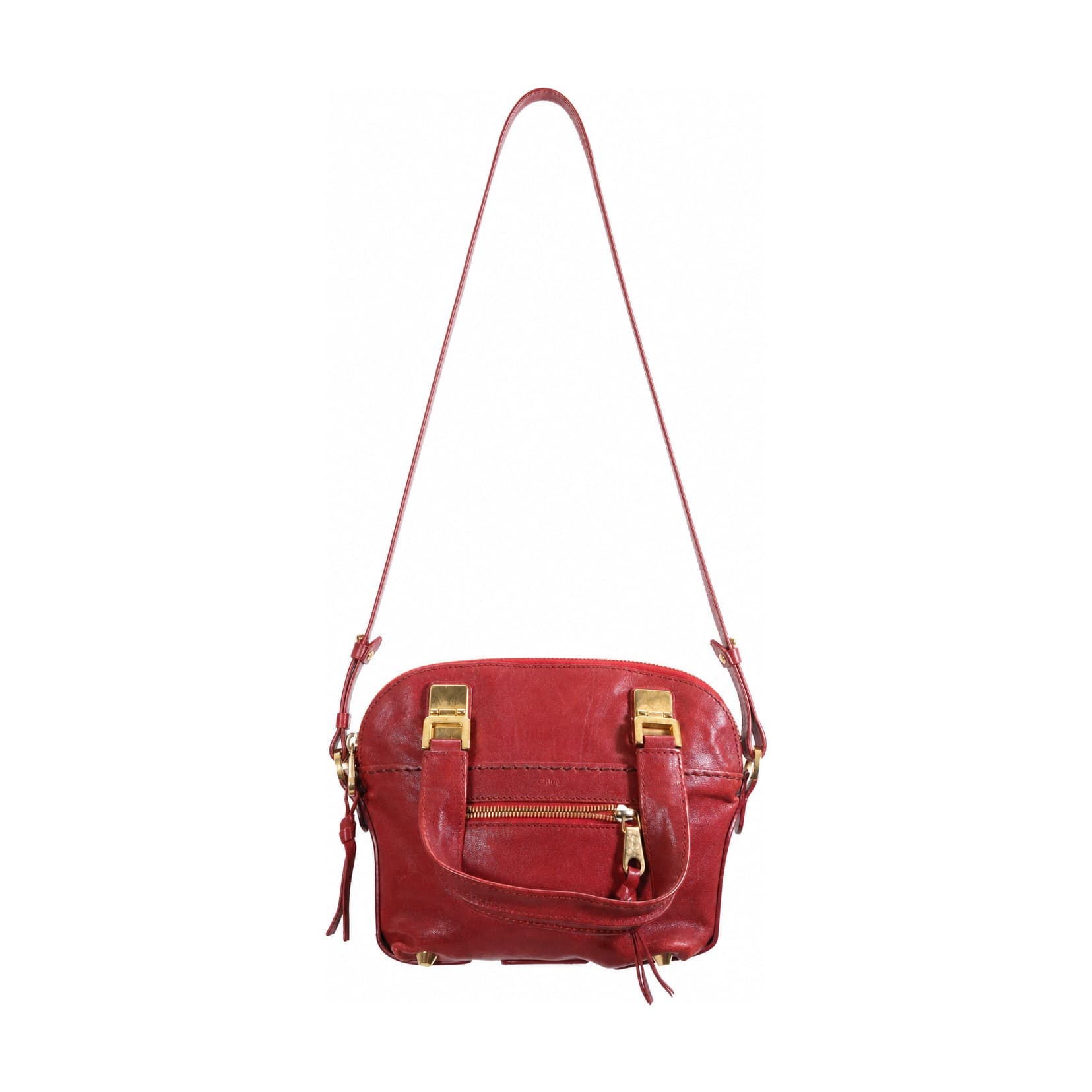 Chloé Paraty Red Leather Shoulder Bag Crossbody Handbag Purse Satchel