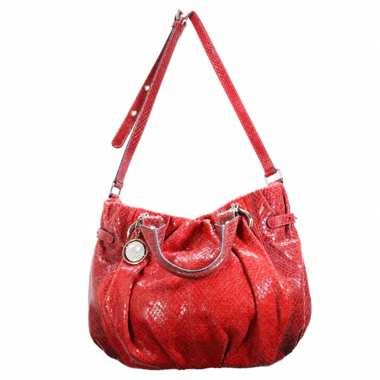 Céline Python Leather Shoulder Bag Hobo Purse Handbag Red Crossbody
