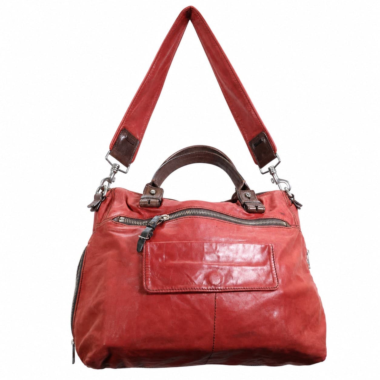 Chloé Leather Satchel Shoulder Bag Handbag Purse Red Brown