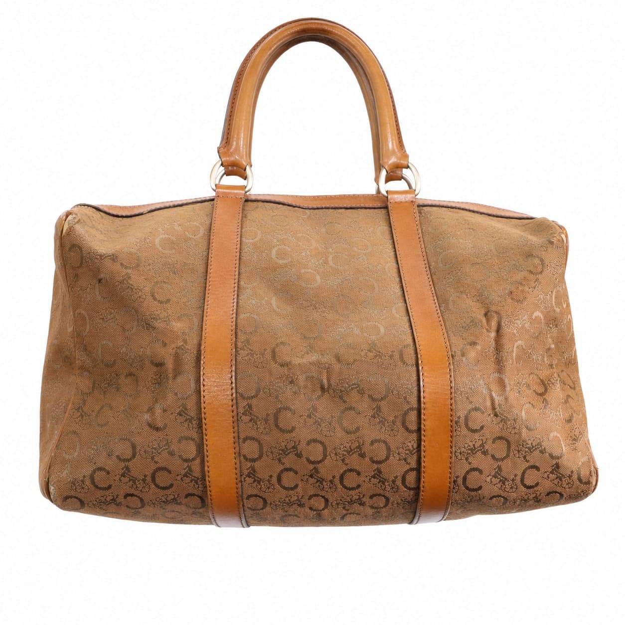 Céline Macadam Monogram Canvas Leather Boston Bag Handbag Purse Brown
