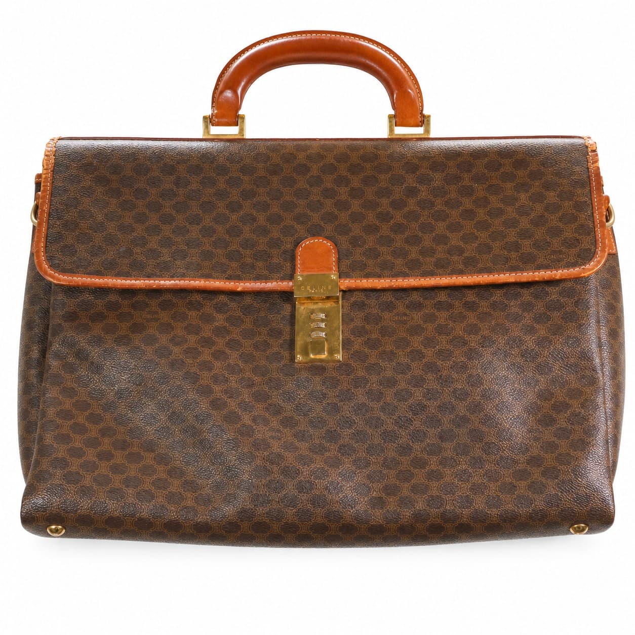 Céline Macadam Canvas Doctor Bag Handbag Purse Brown Top Handle