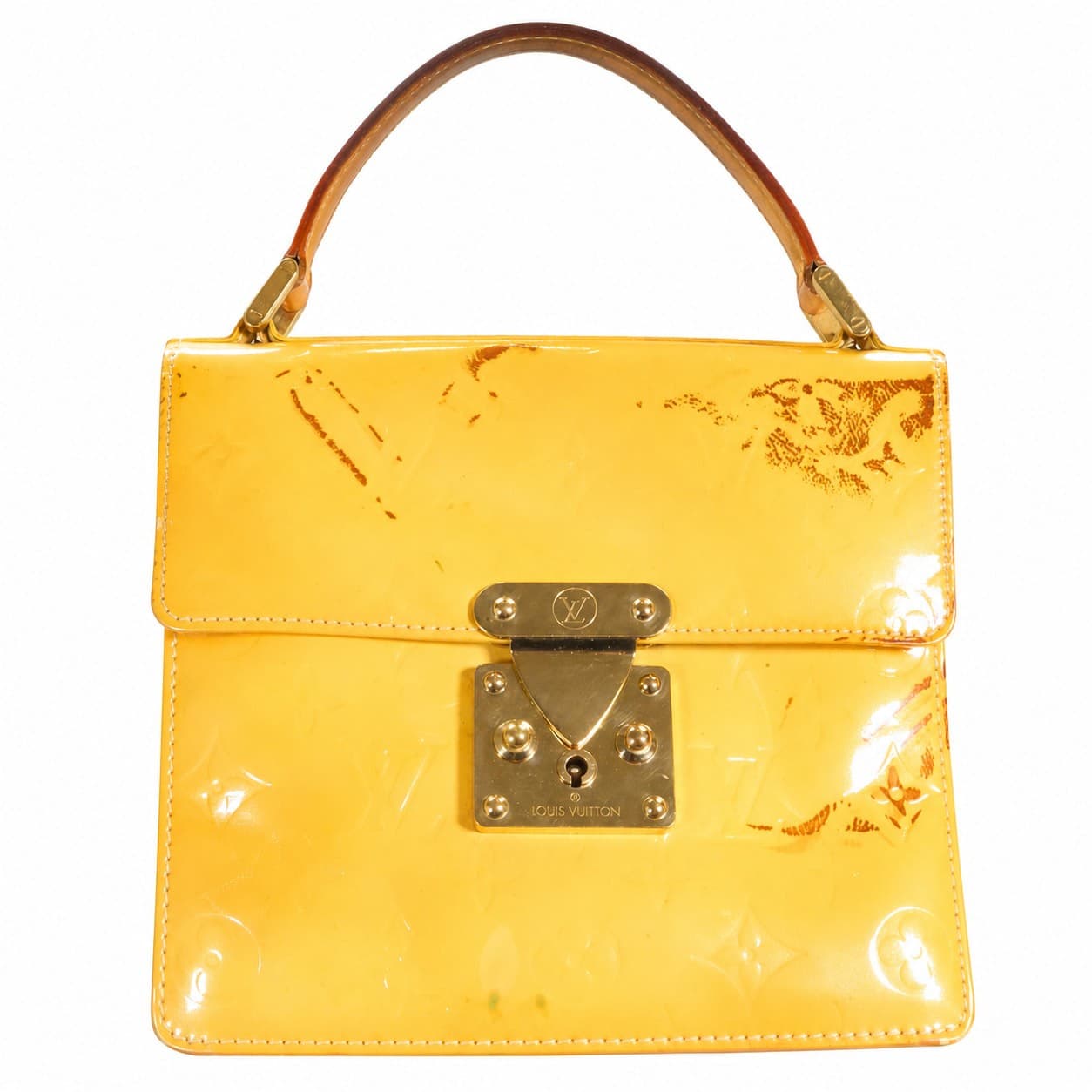 Louis Vuitton Spring Street Vernis Patent Leather Handbag Purse Top Handle Bag Yellow