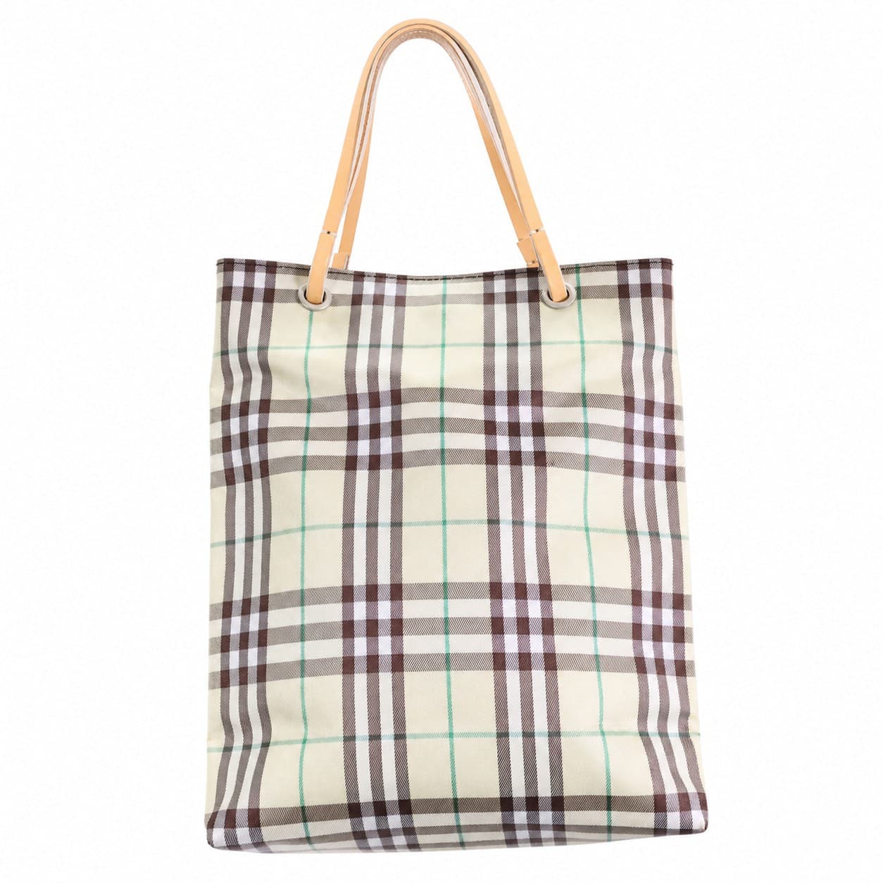Burberry Nova Check Canvas Leather Tote Bag Handbag Purse Beige