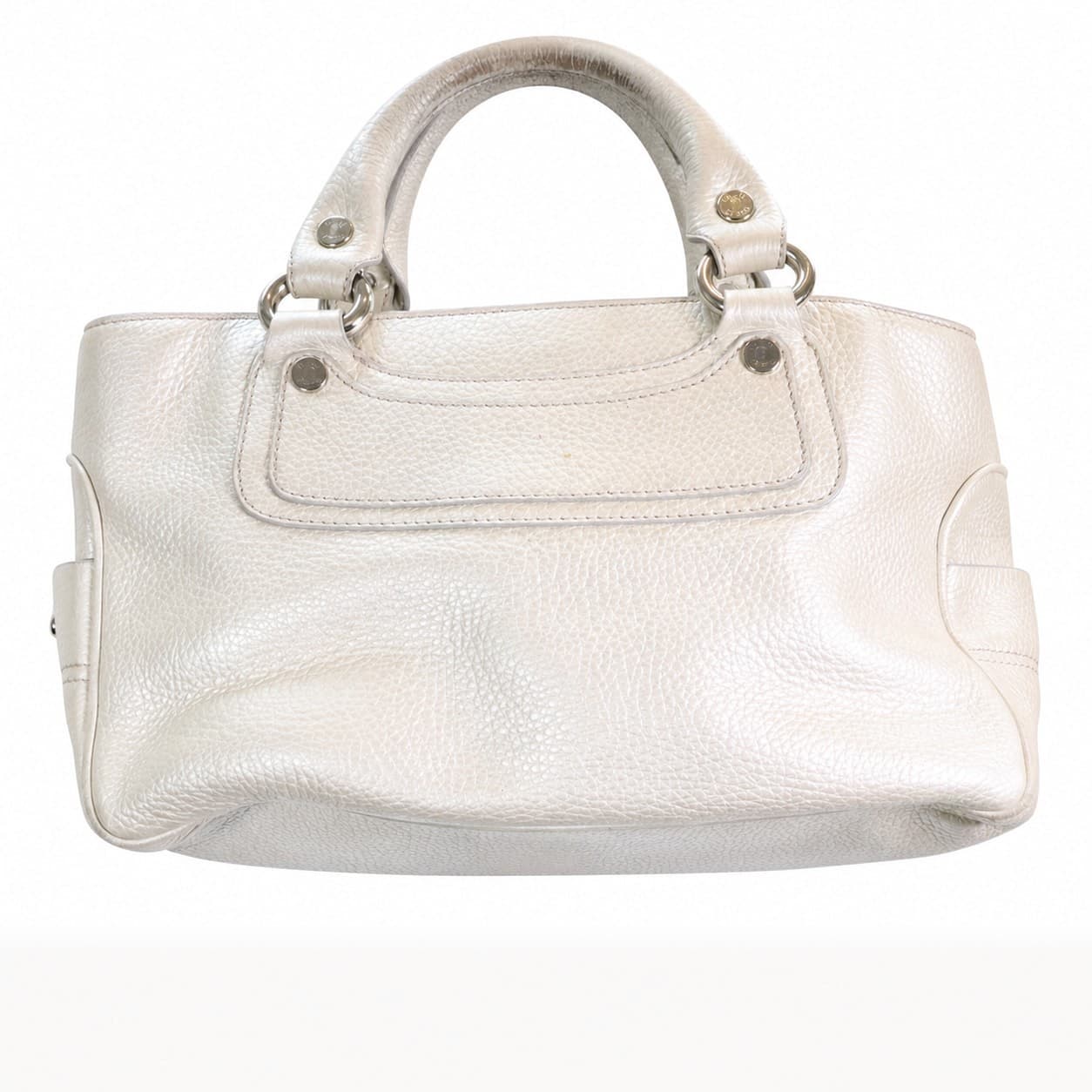 Céline Ivory Pebbled Leather Top Handle Satchel Handbag Purse Bag