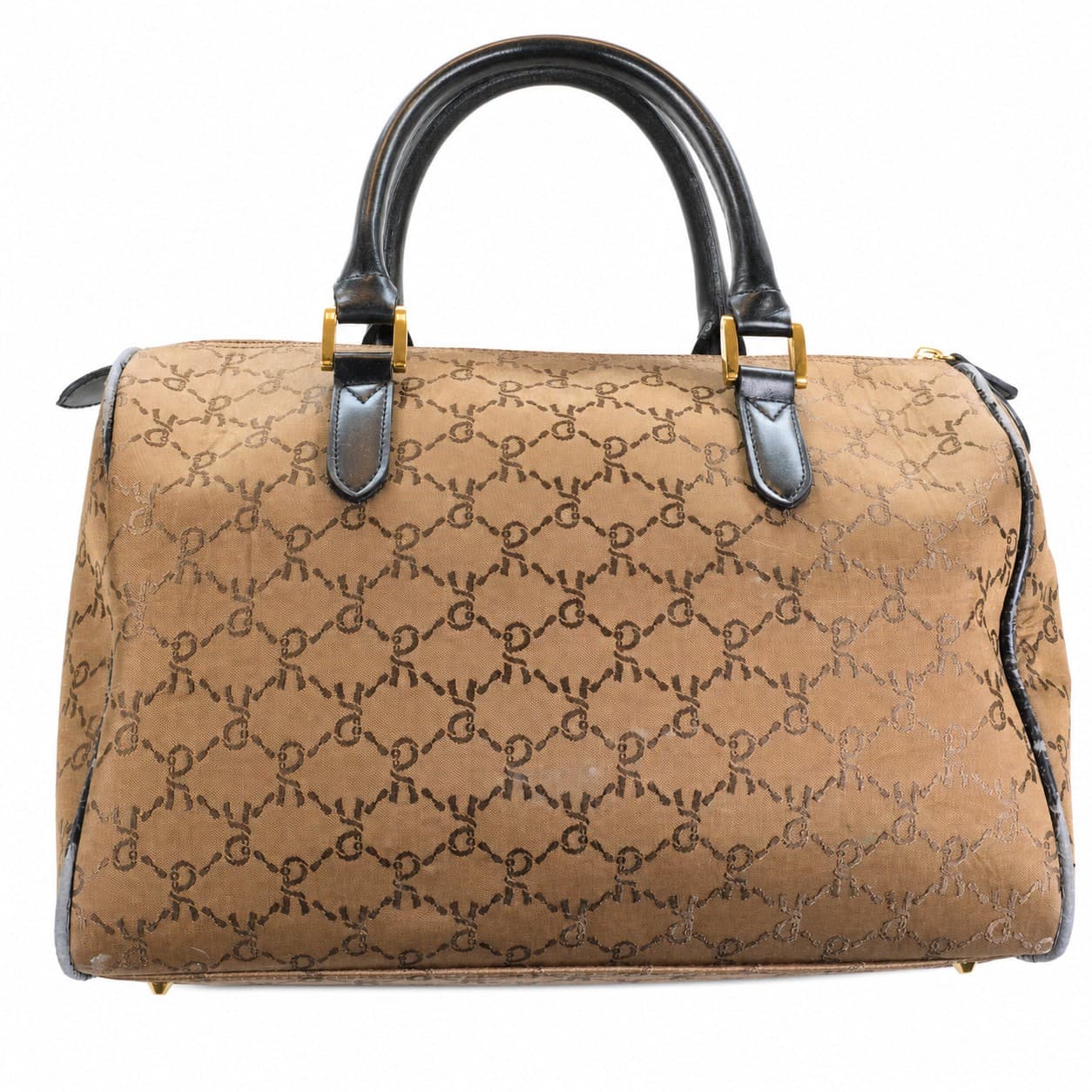 Roberta Di Camerino Monogram Canvas Leather Handbag Purse Bag Top Handle Satchel