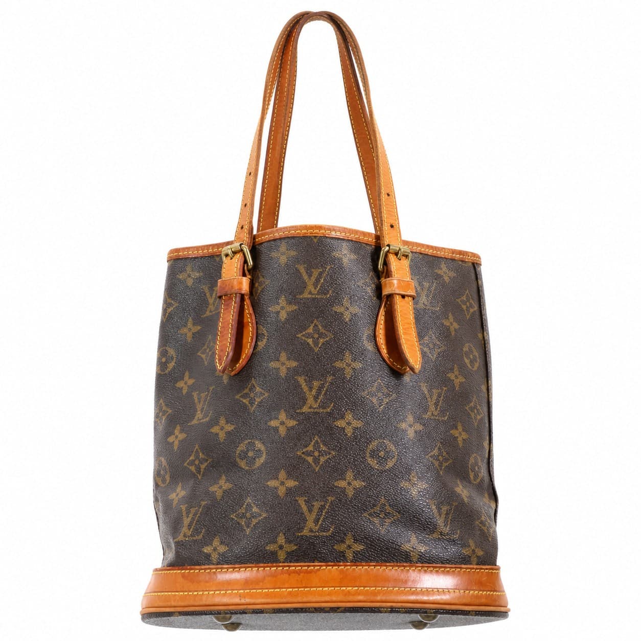 Louis Vuitton Petit Bucket Monogram Canvas Shoulder Bag Handbag Purse Tote Brown