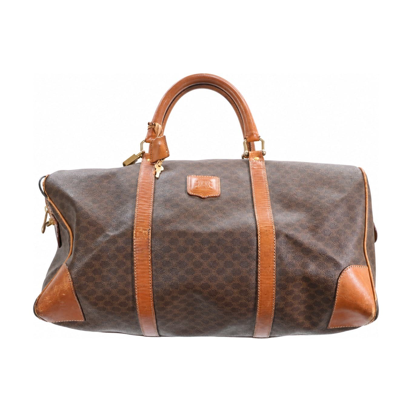 Céline Macadam Duffle Bag Travel Bag Weekend Bag Boston Bag Brown Canvas Leather
