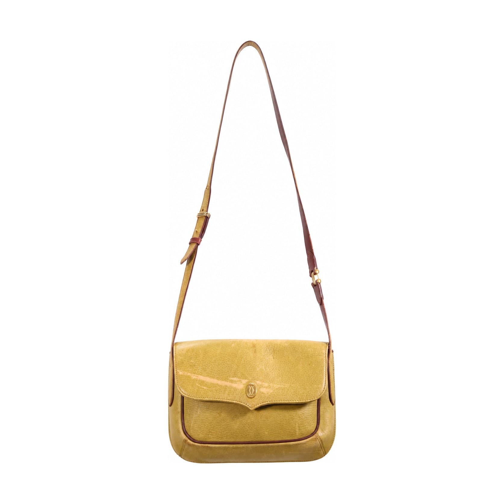 Cartier Must De Cartier Leather Shoulder Bag Crossbody Handbag Purse Mustard Yellow