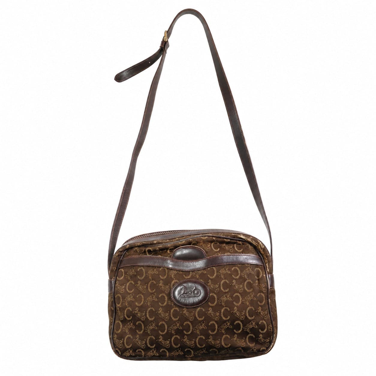 Céline Macadam Monogram Canvas Leather Crossbody Shoulder Bag Purse Brown