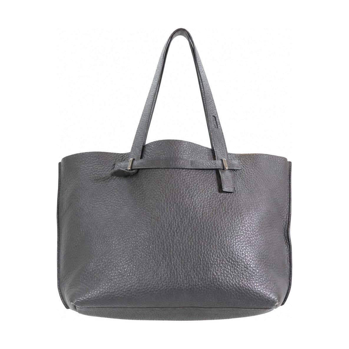 Furla Pebbled Leather Tote Shoulder Bag Handbag Purse Gray