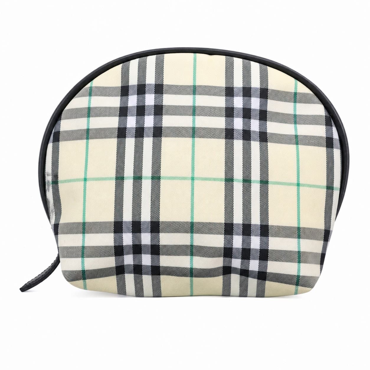 Burberry Dome Cosmetic Pouch Makeup Bag Check Canvas Leather Beige