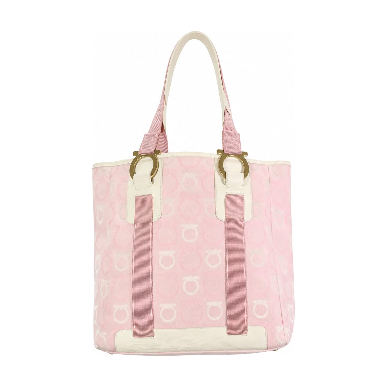 Salvatore Ferragamo Gancini Canvas Leather Tote Handbag Shoulder Bag Pink