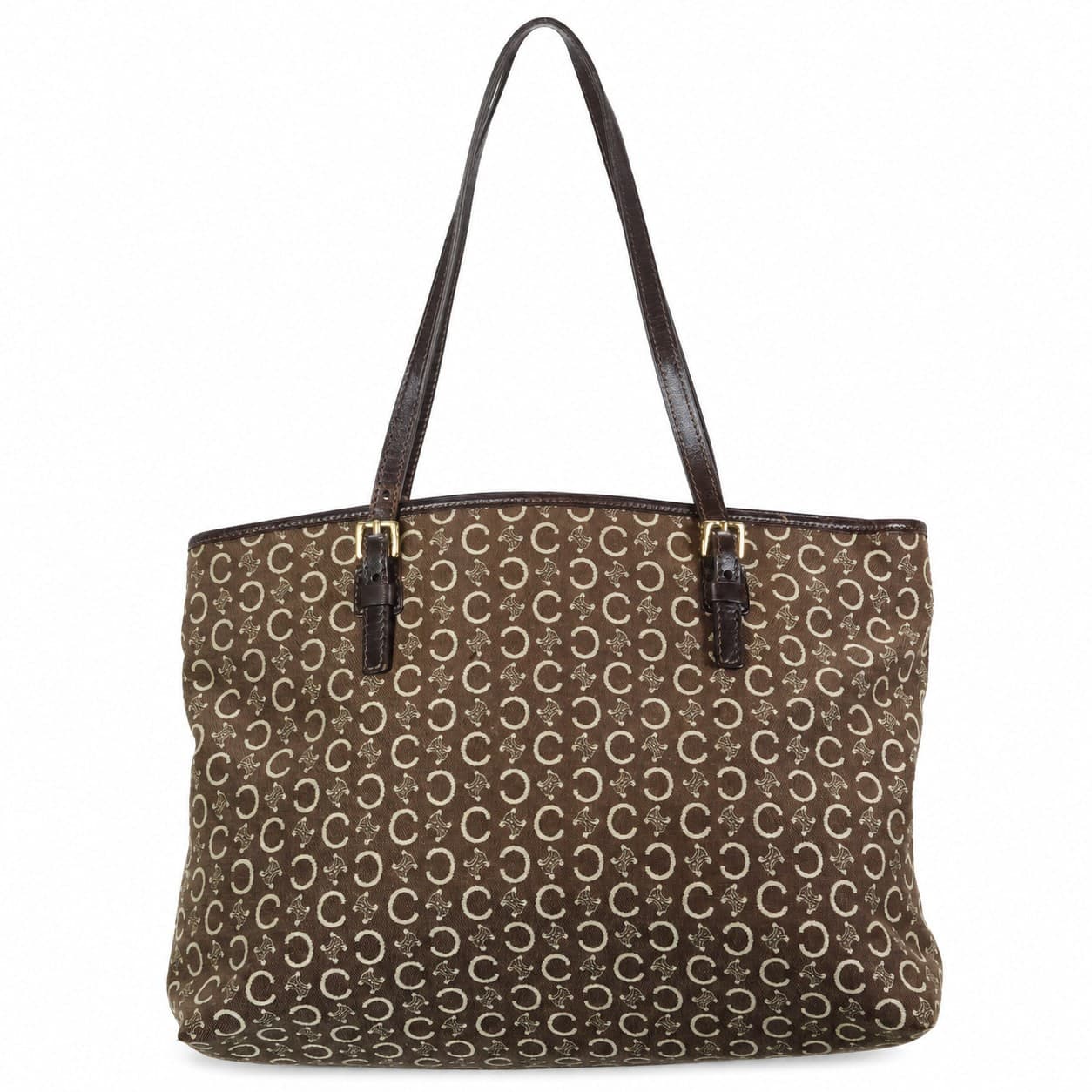Céline Macadam Monogram Canvas Tote Shoulder Bag Handbag Purse Brown