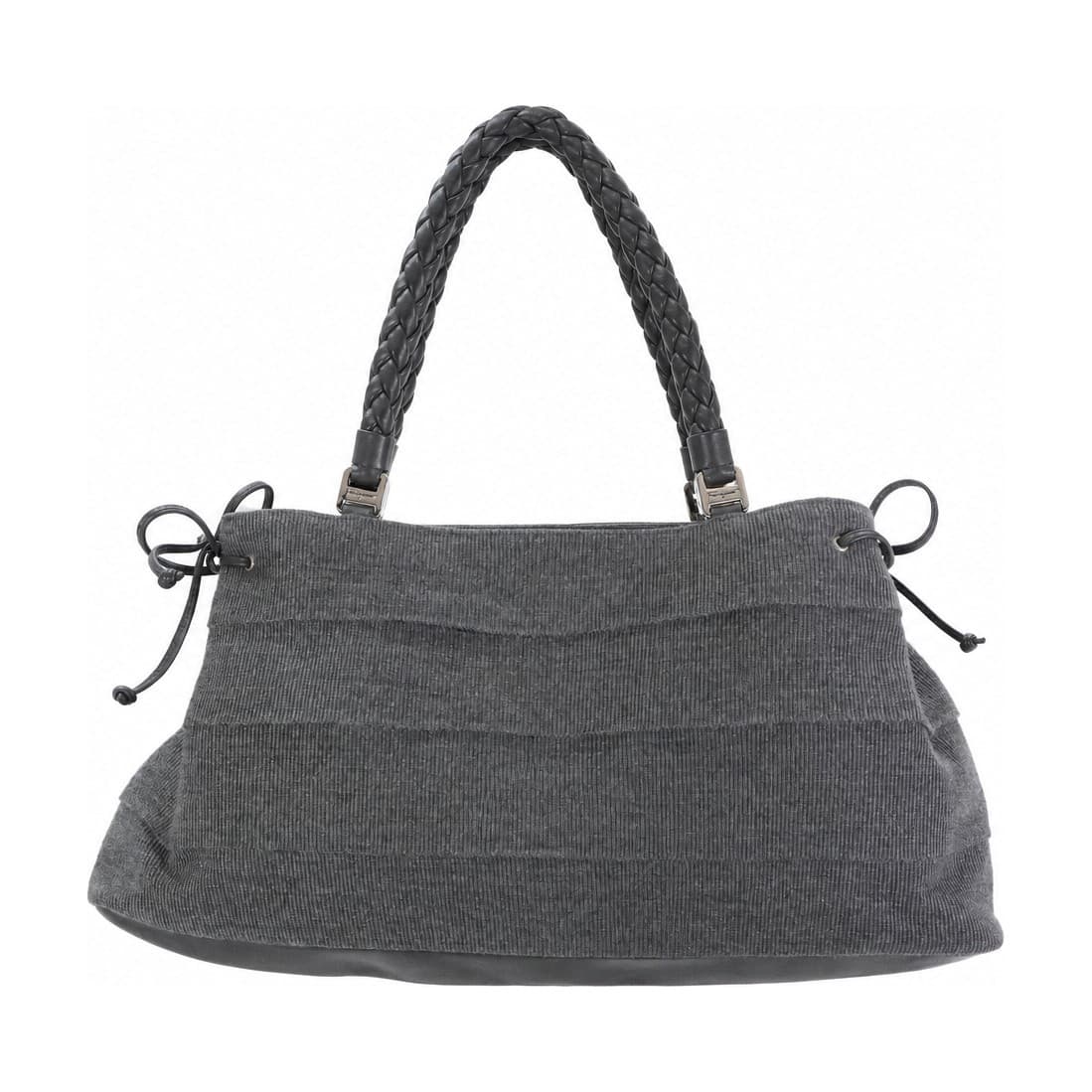 Salvatore Ferragamo Gray Ribbed Textile Shoulder Bag Handbag Purse Braided Leather Handles