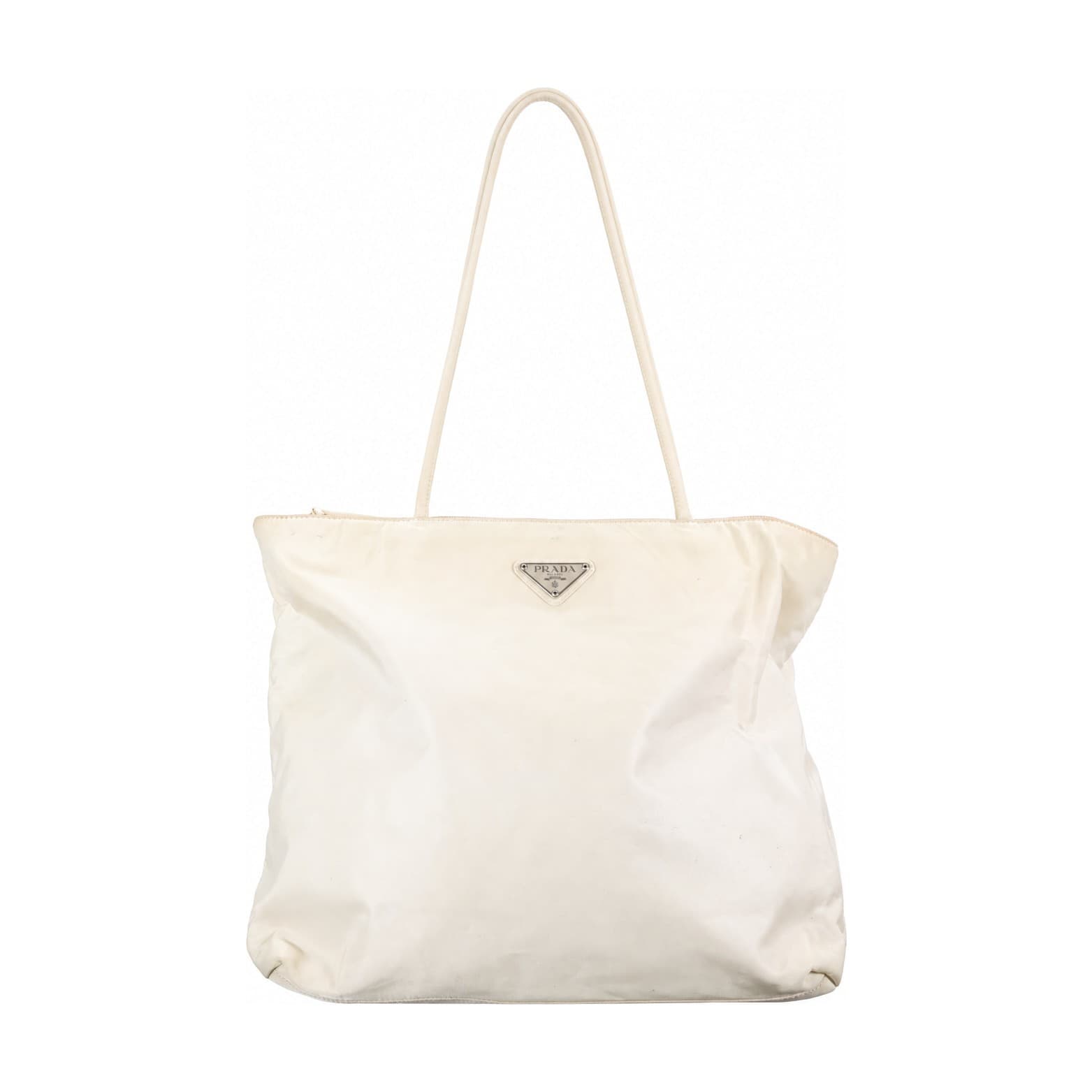 Prada Tessuto Nylon Tote Shoulder Bag Handbag Purse Cream Beige Silver