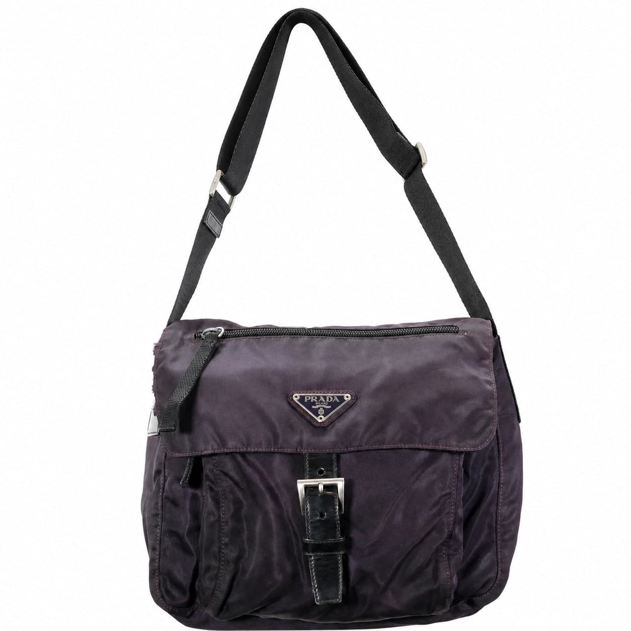 Prada Tessuto Nylon Crossbody Messenger Bag Shoulder Purse Purple Buckle