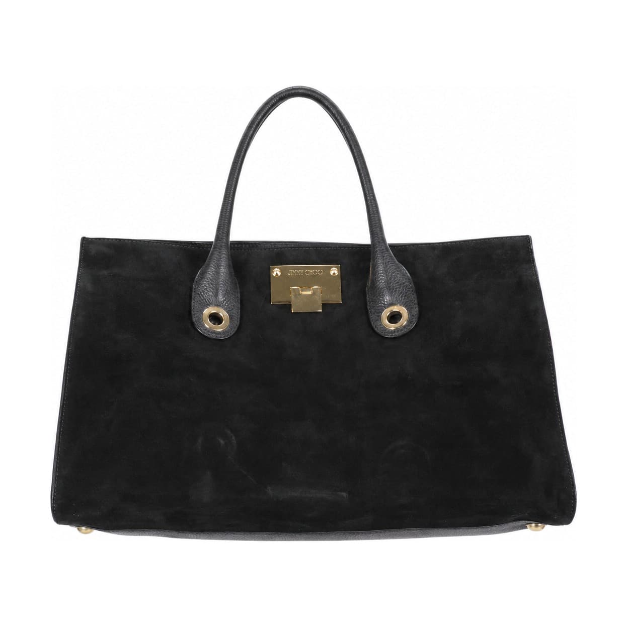 Jimmy Choo Riley Black Suede Leather Tote Bag Handbag Purse Top Handle