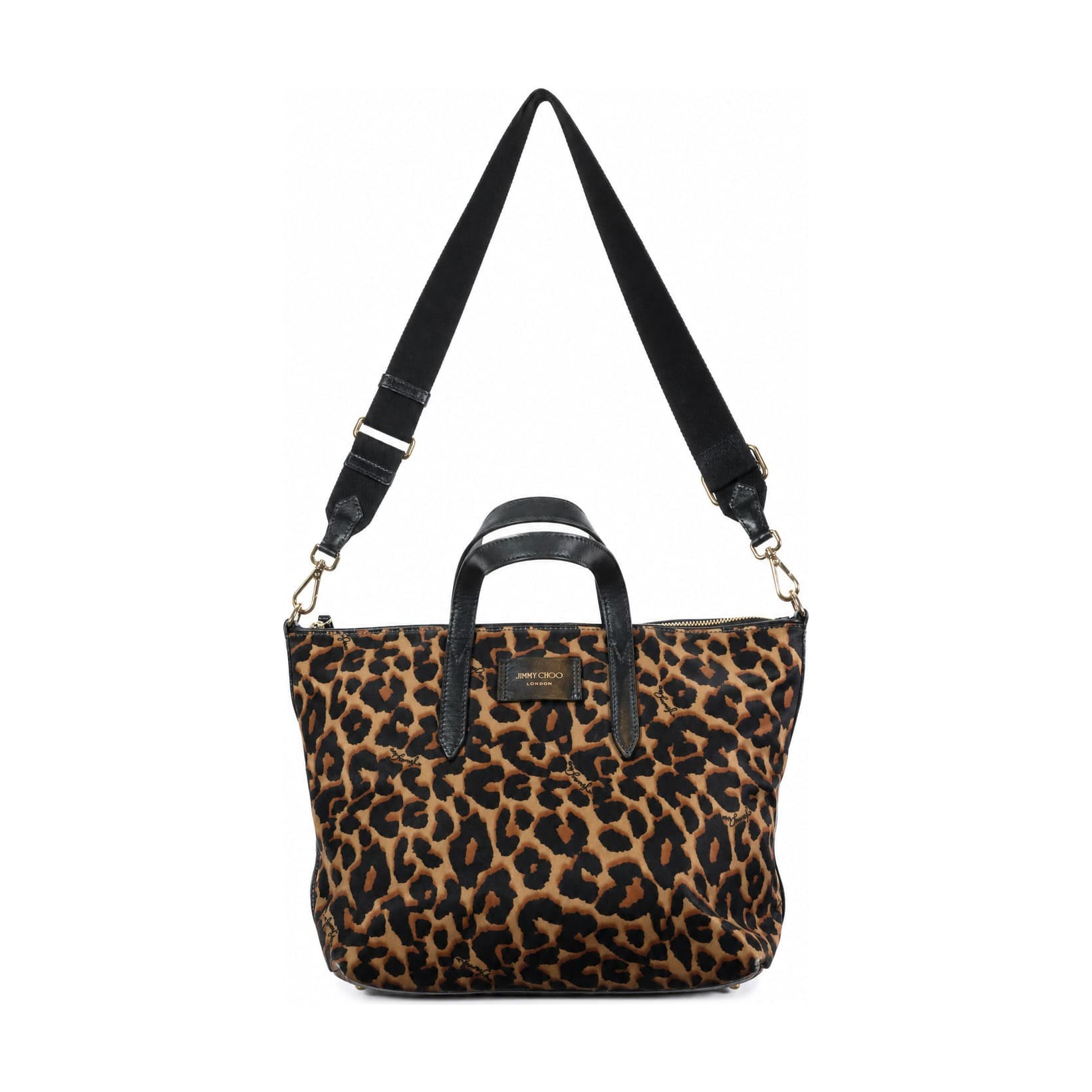 Jimmy Choo Leopard Print Nylon Leather Tote Bag Handbag Purse Shoulder