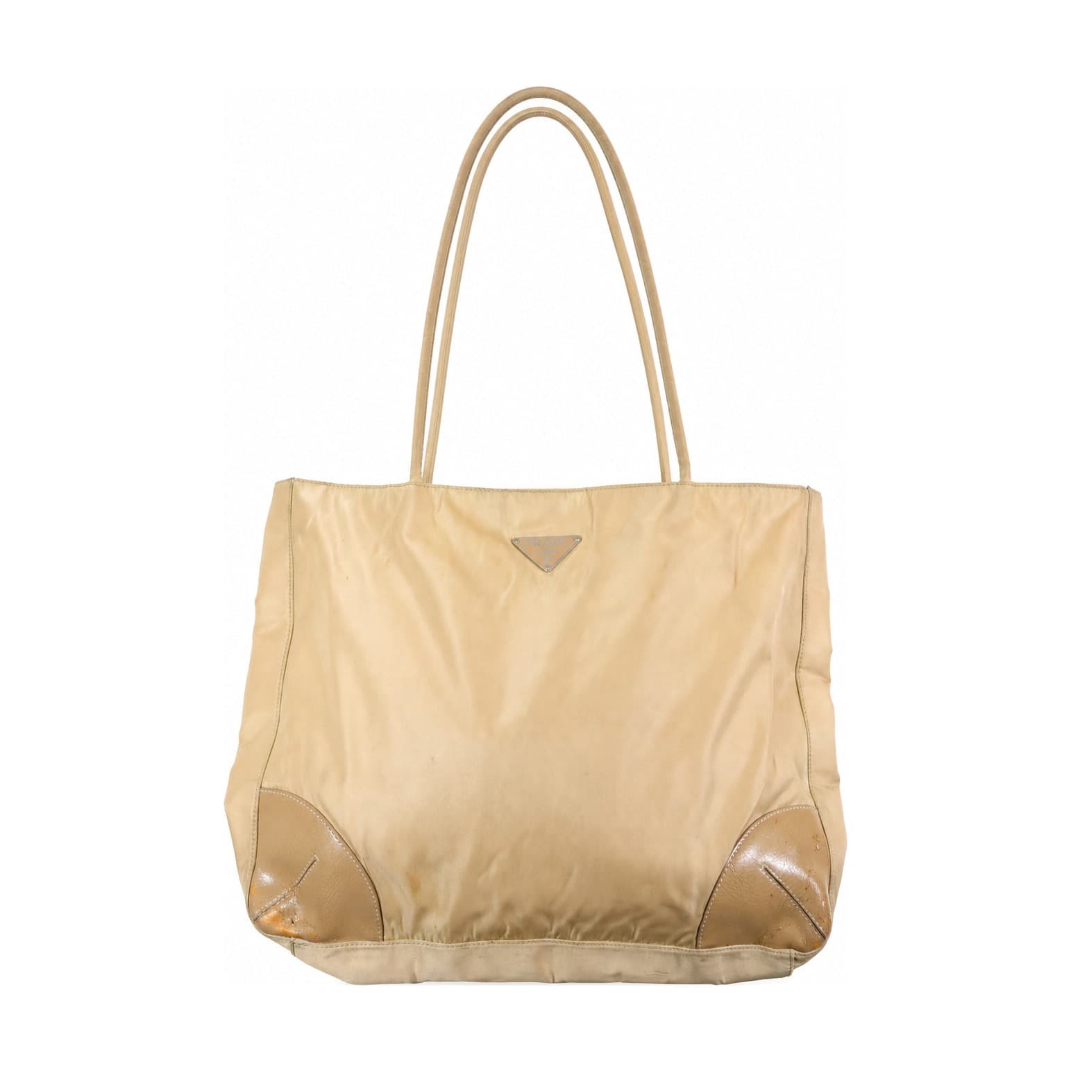 Prada Tessuto Nylon Leather Beige Shoulder Bag Tote Handbag Purse