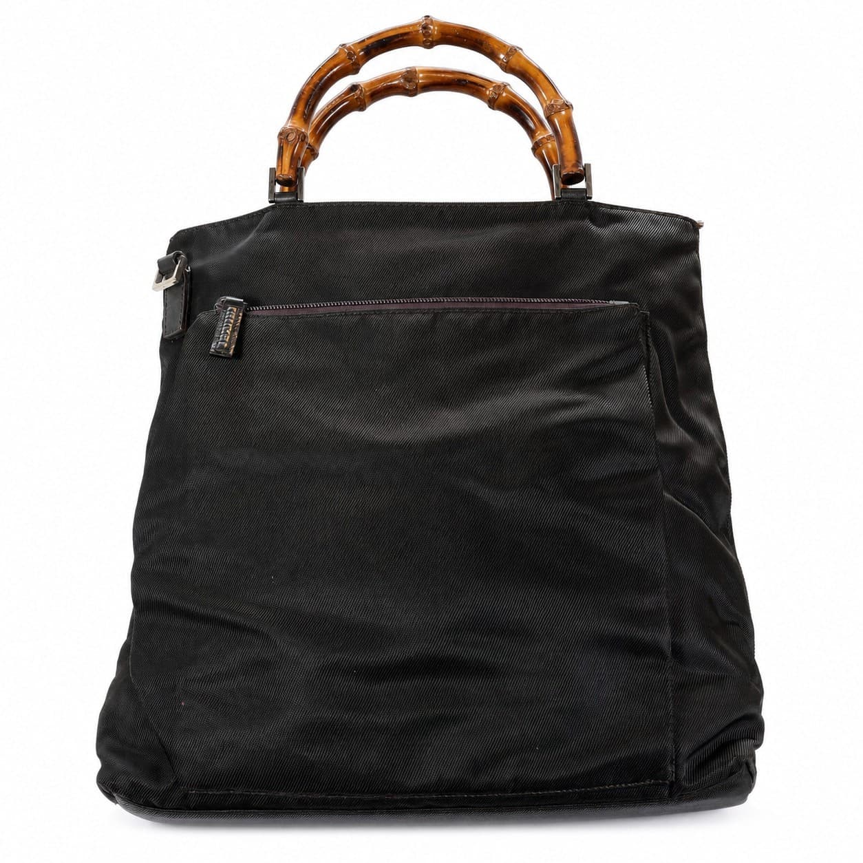 Gucci Bamboo Black Nylon Top Handle Handbag Bag Tote Purse Shoulder