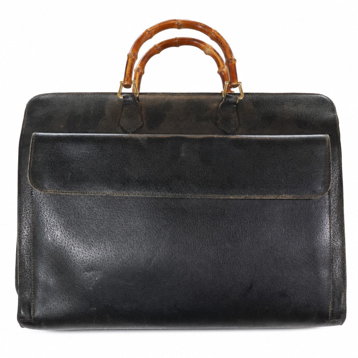 Gucci Bamboo Black Leather Handbag Purse Bag Top Handle