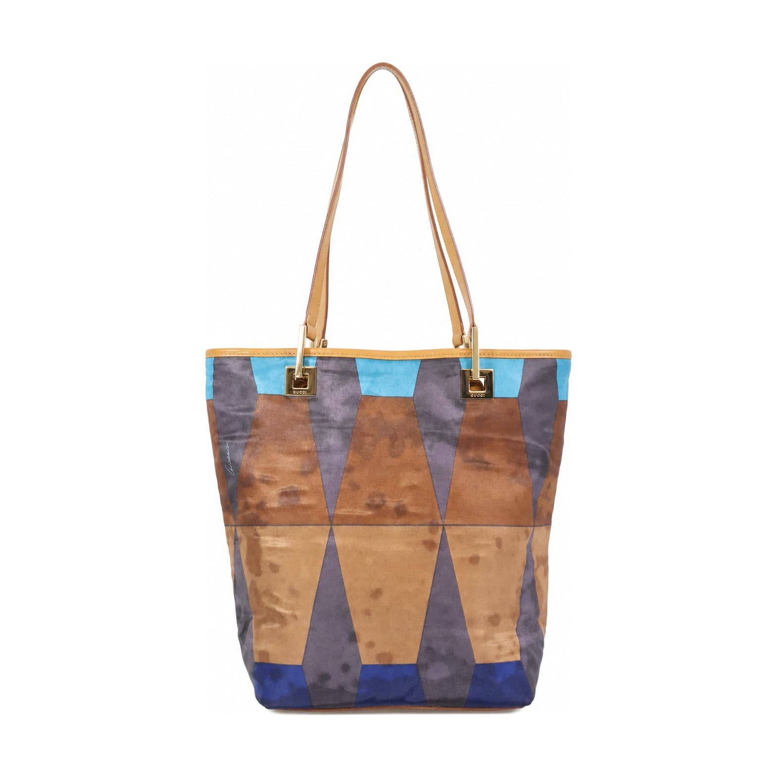 Gucci Multicolor Striped Suede Leather Tote Bag Shoulder Bag Handbag Purse