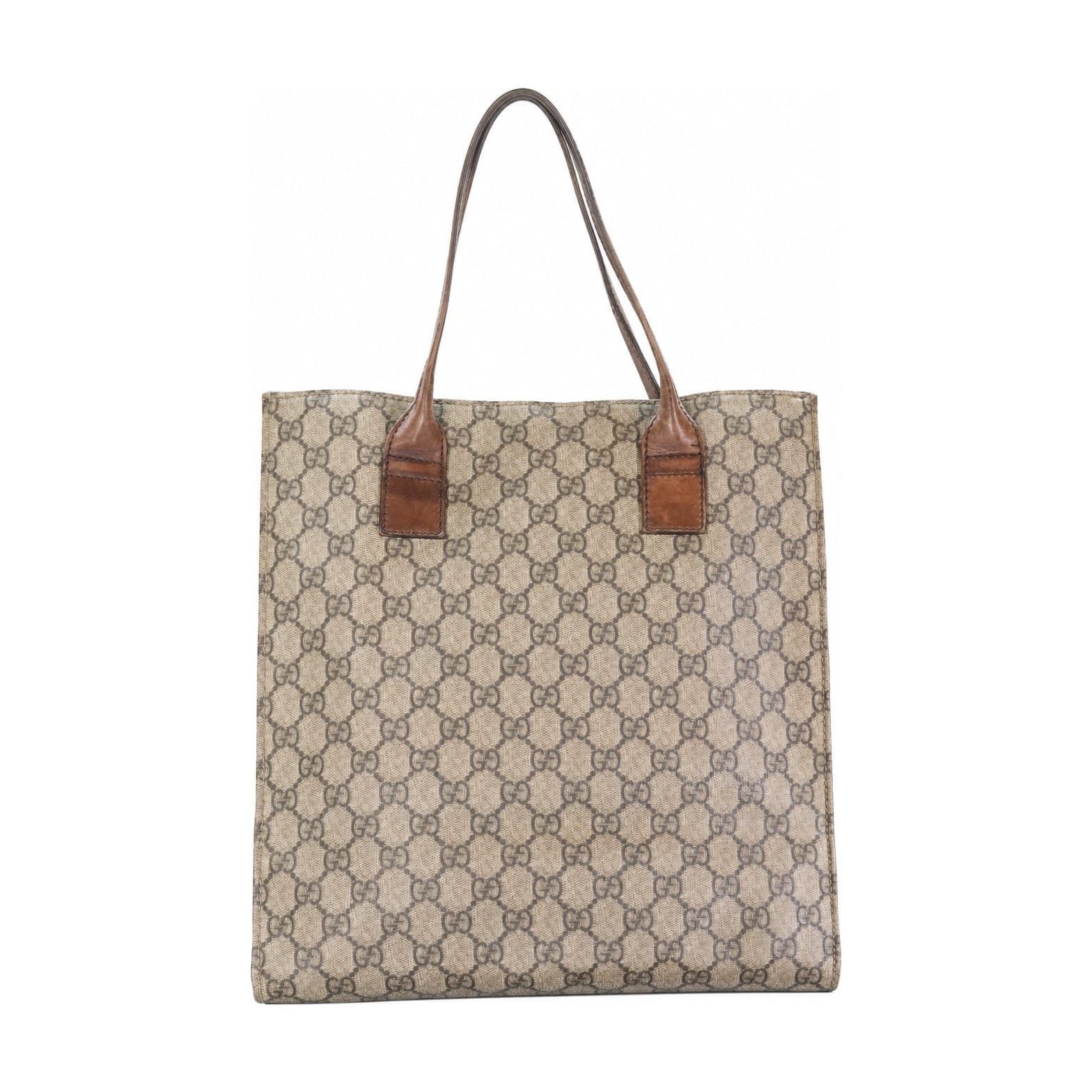 Gucci GG Supreme Canvas Tote Handbag Purse Bag Brown Leather Shoulder