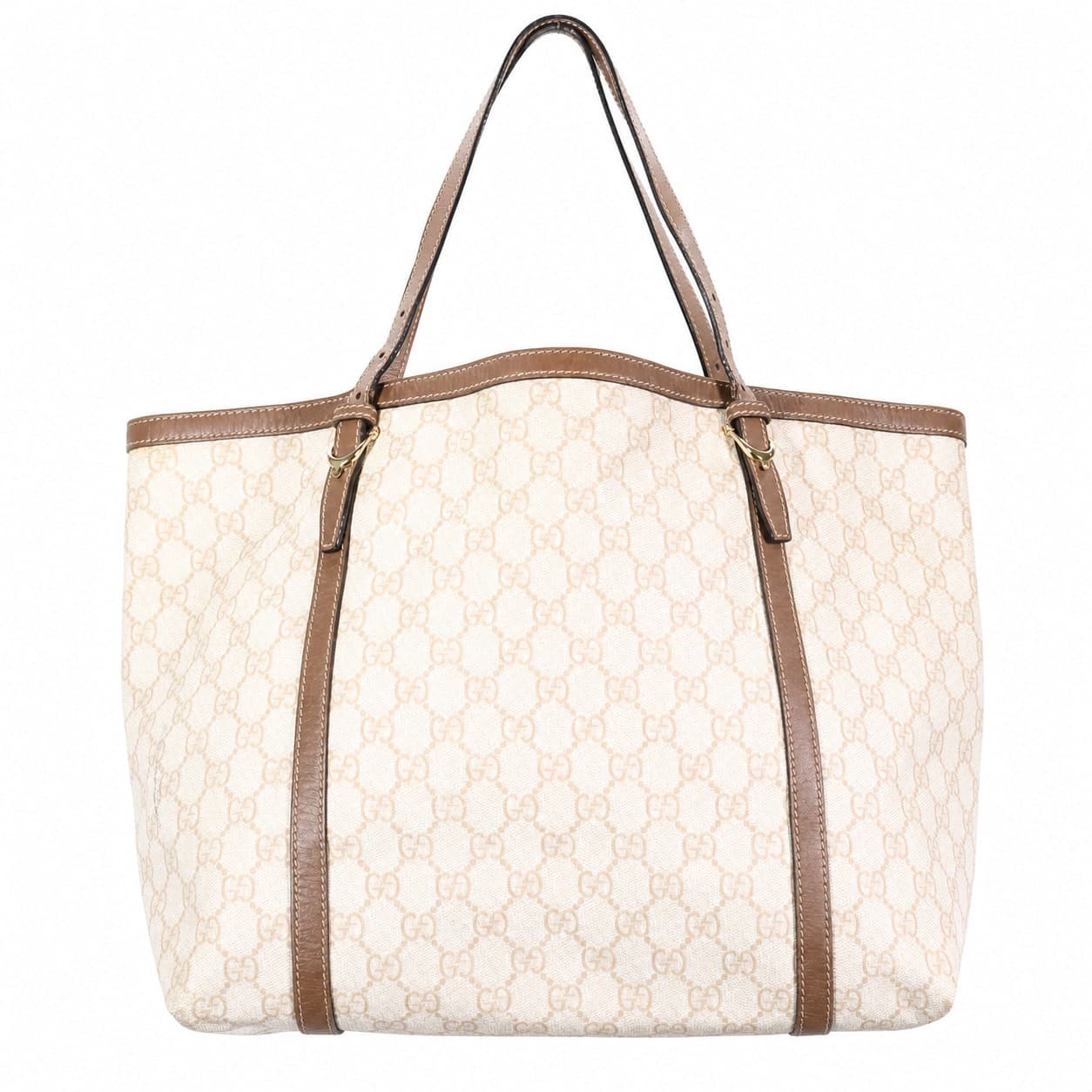 Gucci GG Supreme Canvas Tote Shoulder Bag Beige Brown Leather
