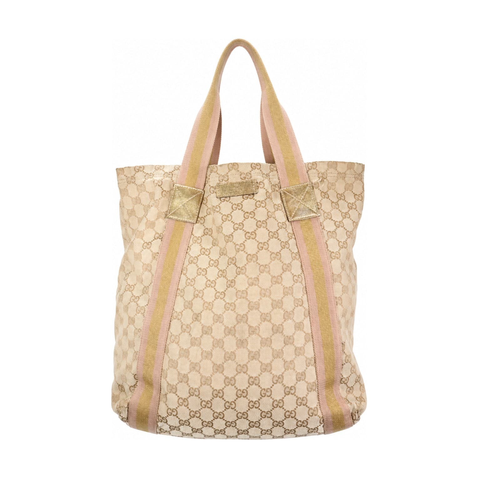 Gucci GG Canvas Shelley Line Tote Shoulder Bag Handbag Purse Beige Metallic