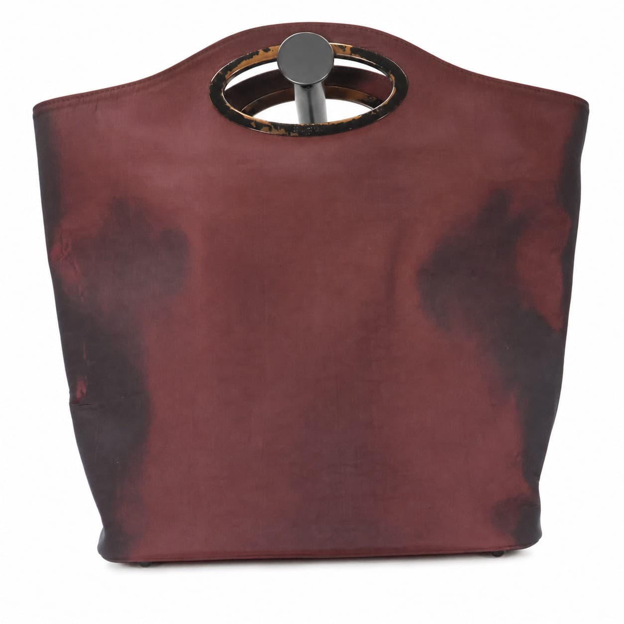 Gucci Burgundy Leather Tote Handbag Purse Bag Circular Metal Handle Top Handle
