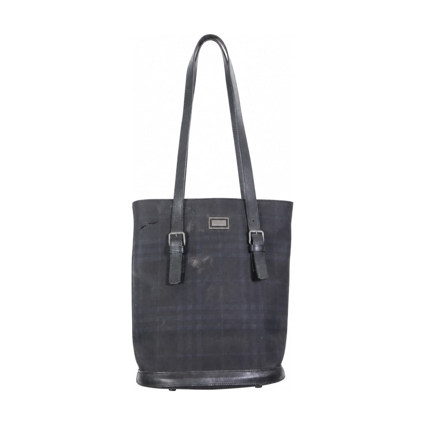 Burberry Black Nubuck Suede Leather Tote Shoulder Bag Bucket Handbag Purse