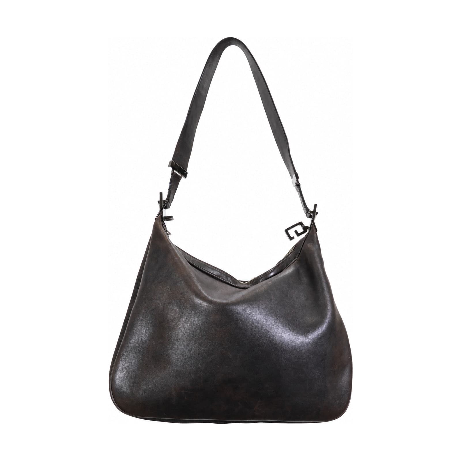 Gucci Brown Leather Canvas Hobo Shoulder Bag Handbag Purse