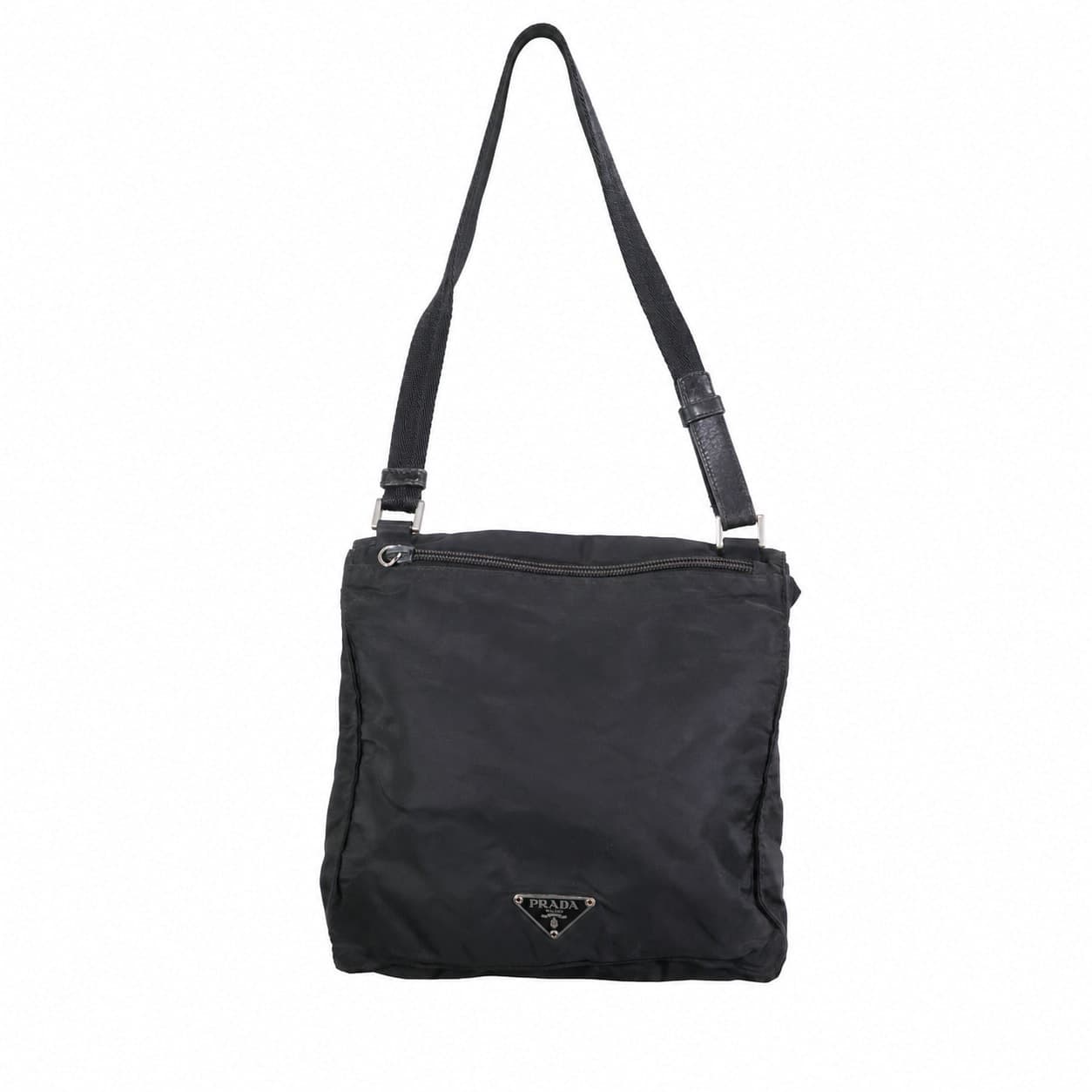 Prada Black Nylon Tessuto Crossbody Messenger Bag Handbag Purse Silver Hardware handbags auction at Alighieri's