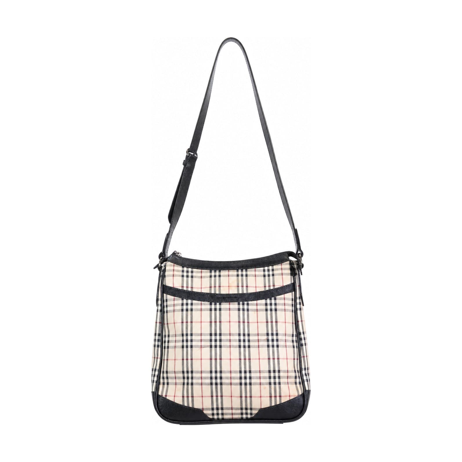 Burberry Haymarket Check Canvas Leather Crossbody Shoulder Bag Handbag Purse Beige Black